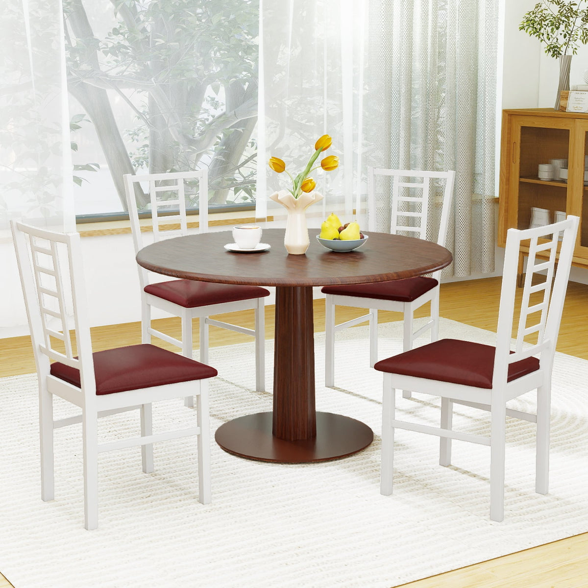 PU Leather Upholstered Wood Dining Chairs Set of 4-White-Dining Chairs-DECOROLALA