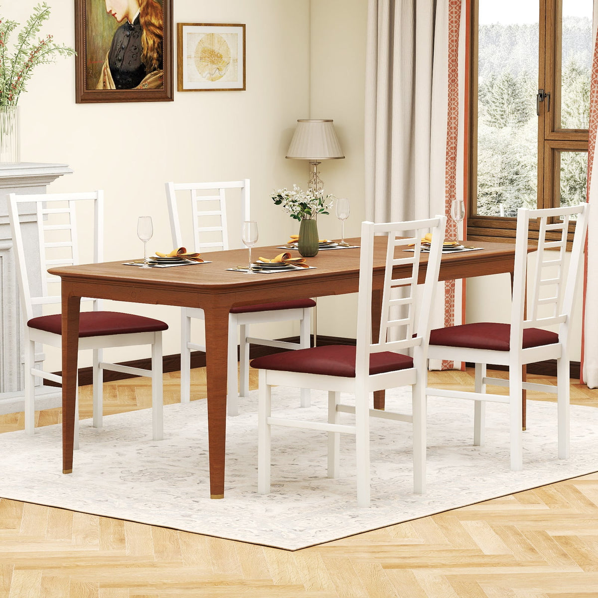 PU Leather Upholstered Wood Dining Chairs Set of 4-White-Dining Chairs-DECOROLALA