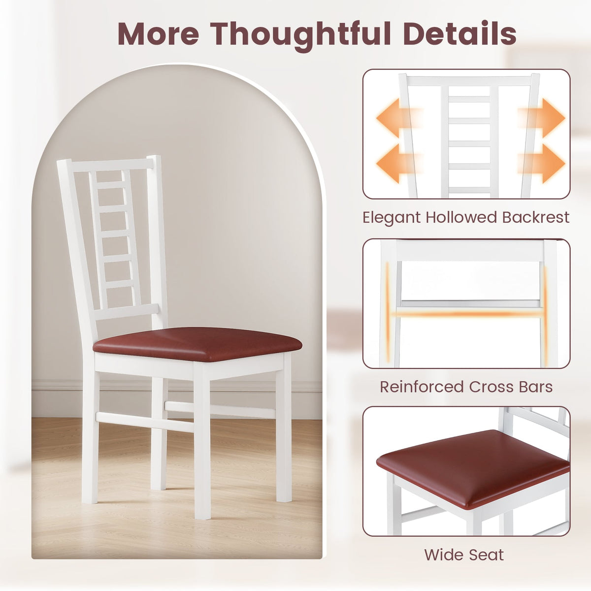 PU Leather Upholstered Wood Dining Chairs Set of 4-White-Dining Chairs-DECOROLALA