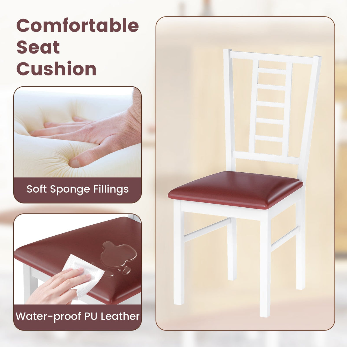 PU Leather Upholstered Wood Dining Chairs Set of 4-White-Dining Chairs-DECOROLALA