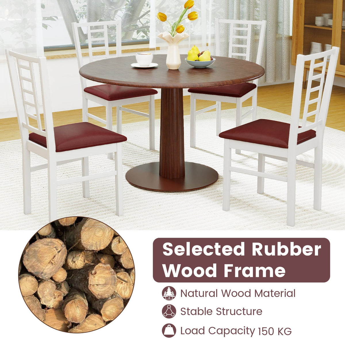 PU Leather Upholstered Wood Dining Chairs Set of 4-White-Dining Chairs-DECOROLALA