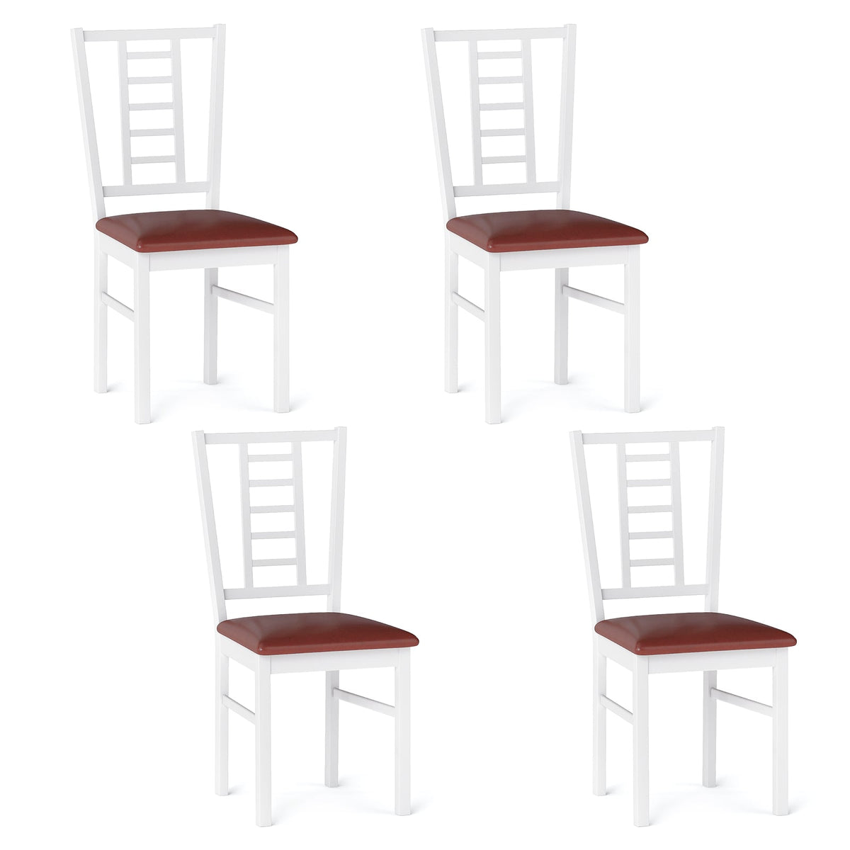 PU Leather Upholstered Wood Dining Chairs Set of 4-White-Dining Chairs-DECOROLALA