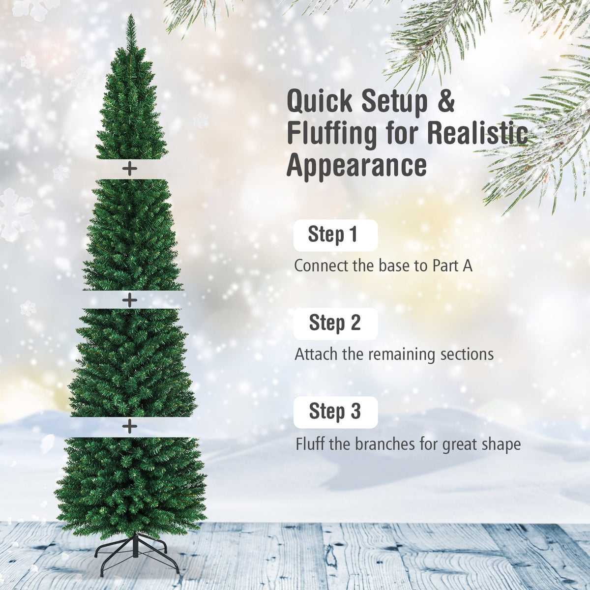 PVC Artificial Slim Pencil Christmas Tree-8 Feet-Christmas Trees-DECOROLALA