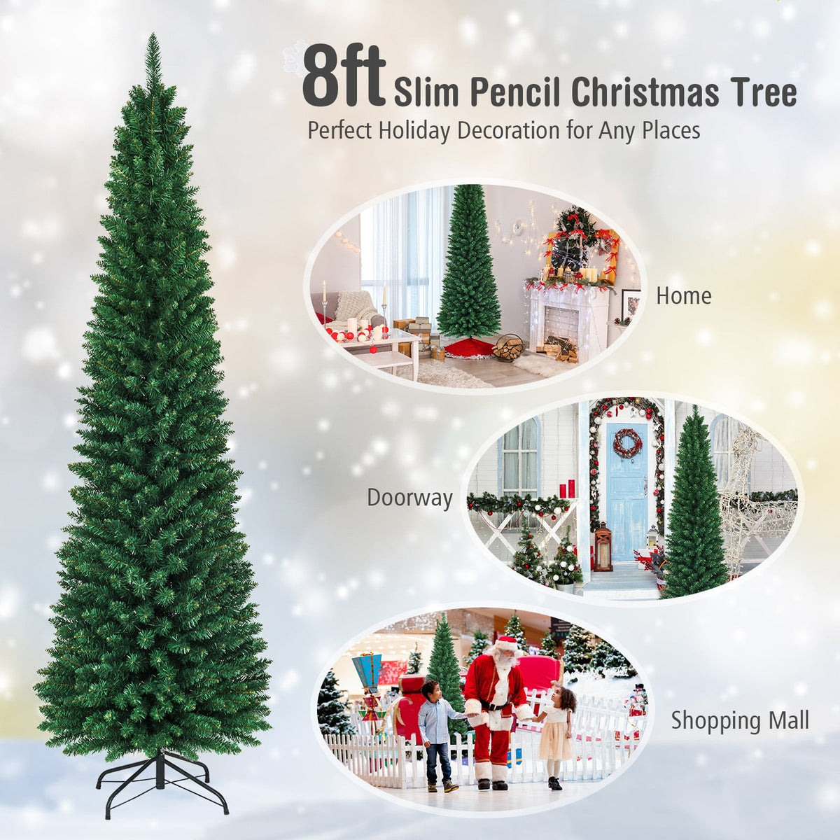 PVC Artificial Slim Pencil Christmas Tree-8 Feet-Christmas Trees-DECOROLALA