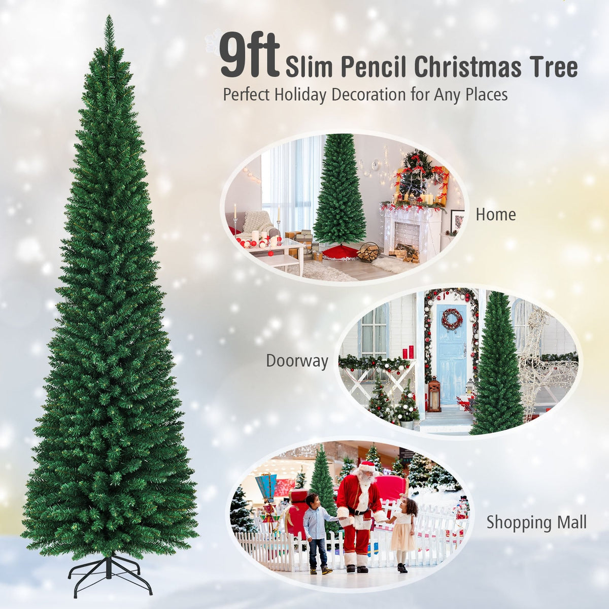 PVC Artificial Slim Pencil Christmas Tree-9'-Christmas Trees-DECOROLALA