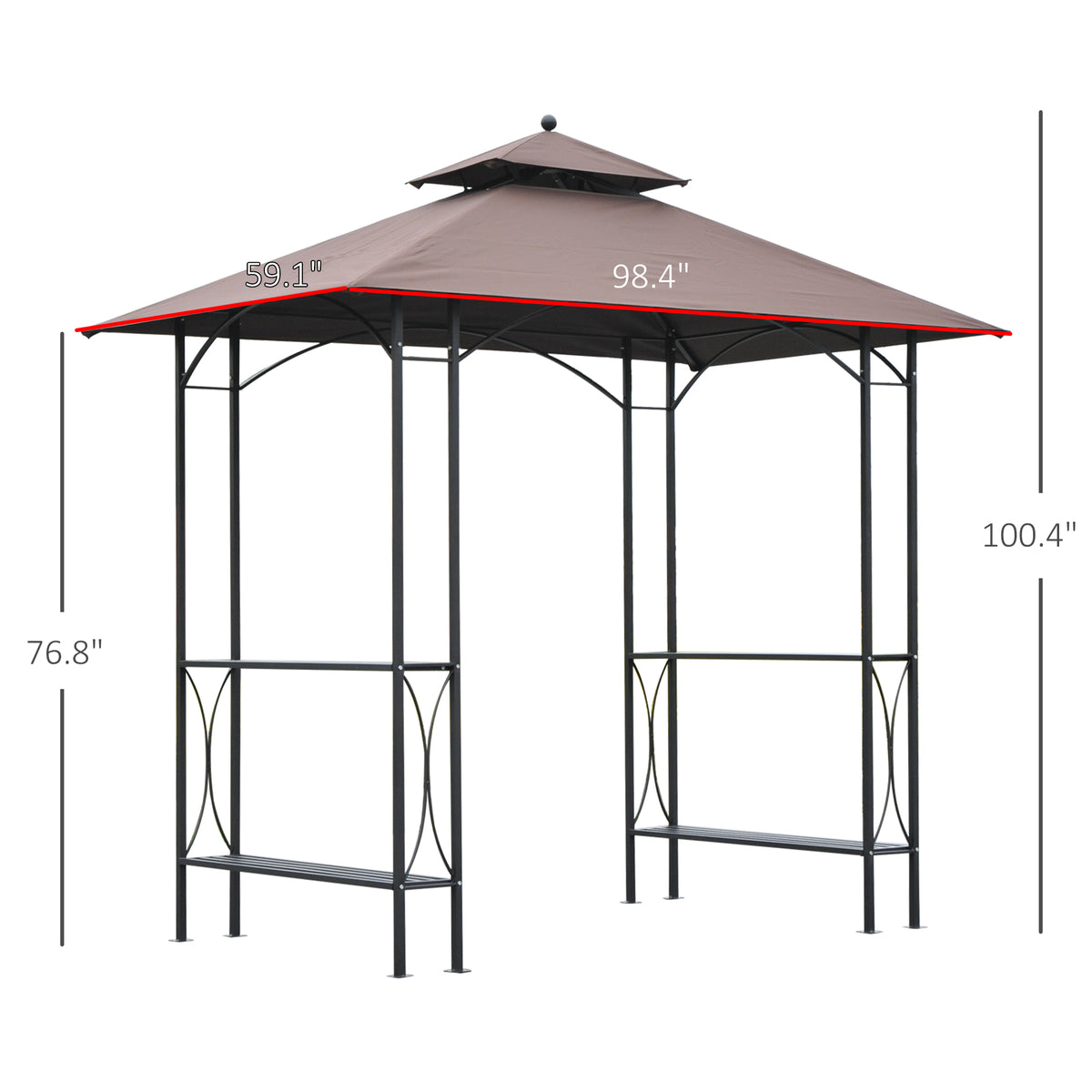8' x 5' Double Tiered Grill Gazebo - Coffee Steel Canopy with Shelves