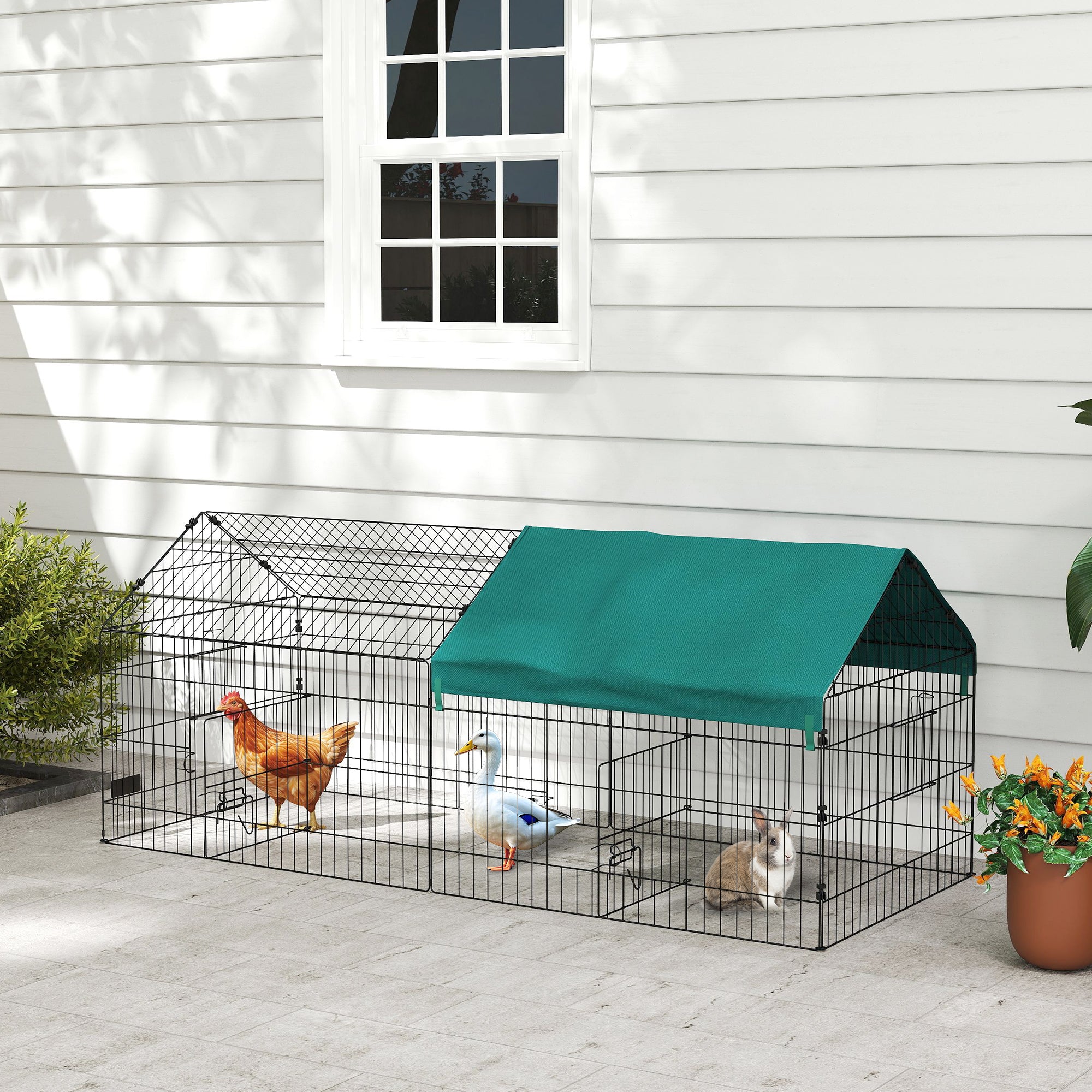 73" Small Animal Cage with Roof, Indoor/Outdoor Use,  for Chicken, Rabbits, Chinchillas, Green