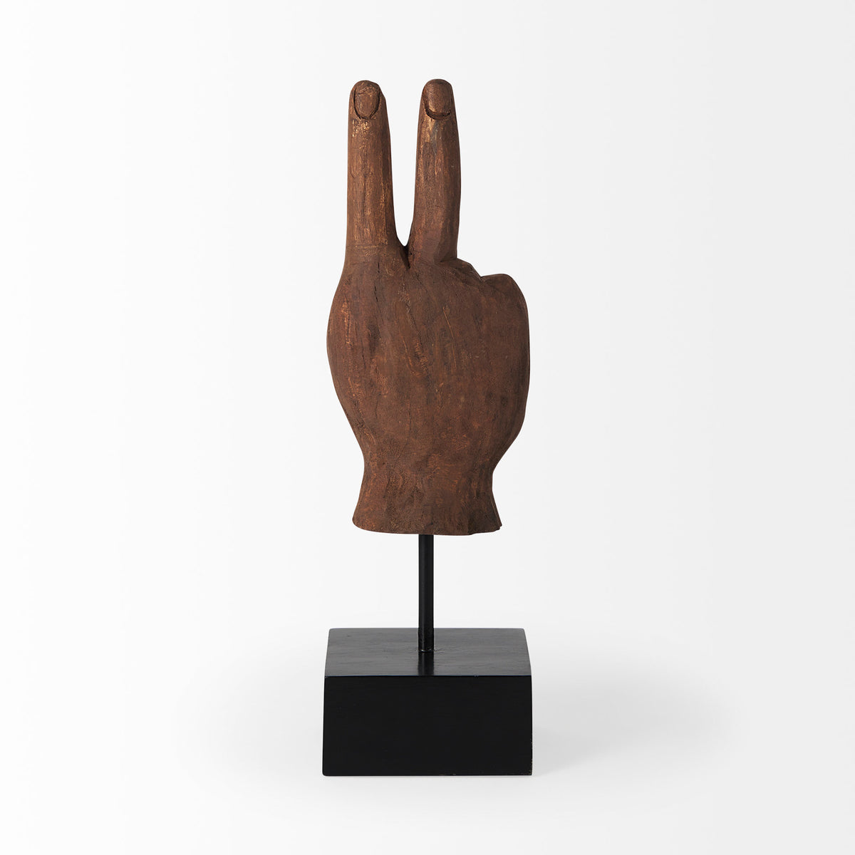 Pacem 4L x 4W Natural Wooden Carved Peace Sign Hand-Objects-DECOROLALA