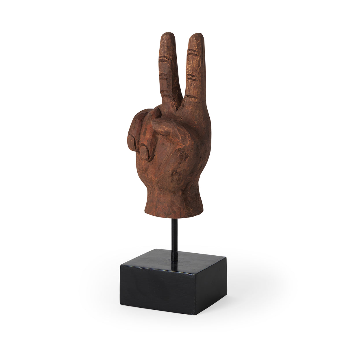 Pacem Natural Wooden Carved Peace Sign Hand - 4" x 4"-Objects-DECOROLALA
