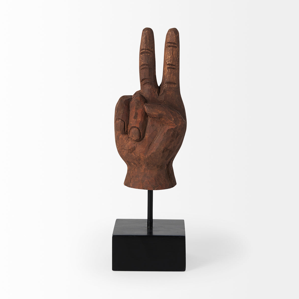 Pacem Natural Wooden Carved Peace Sign Hand - 4" x 4"-Objects-DECOROLALA