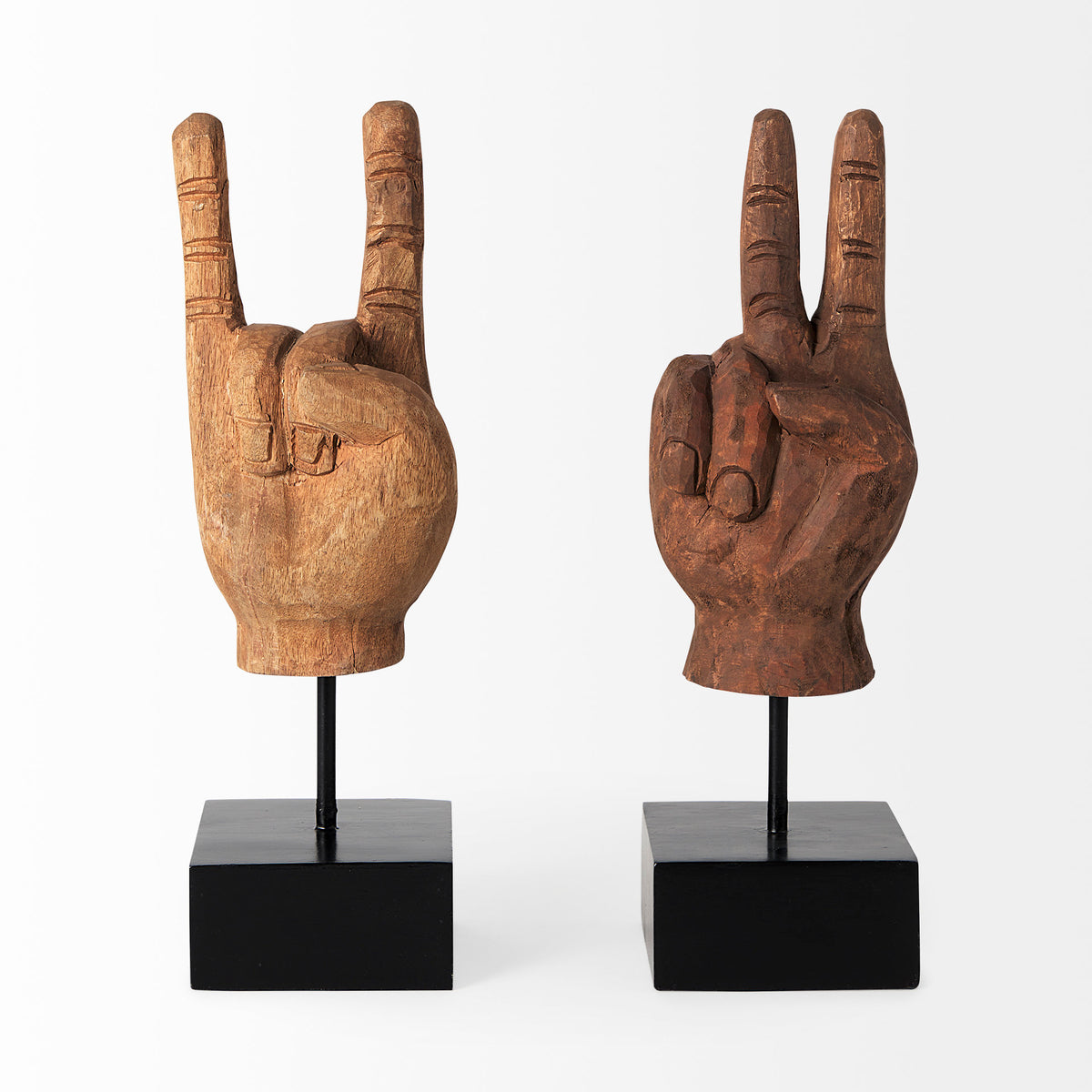 Pacem Natural Wooden Carved Peace Sign Hand - 4" x 4"-Objects-DECOROLALA