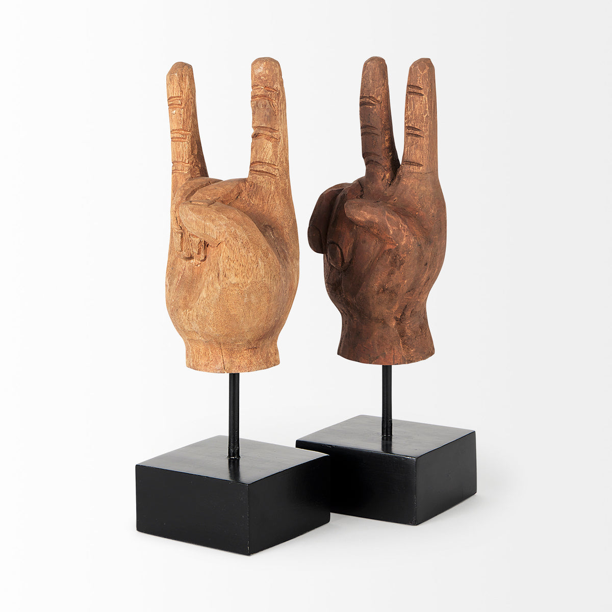 Pacem Natural Wooden Carved Peace Sign Hand - 4" x 4"-Objects-DECOROLALA