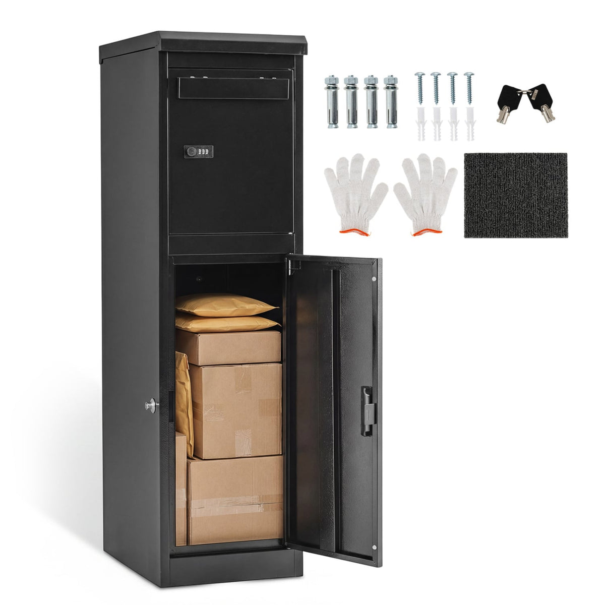 Package Delivery Box for Outside with Lockable Doors Coded Lock-Black-Sheds & Outdoor Storage-DECOROLALA