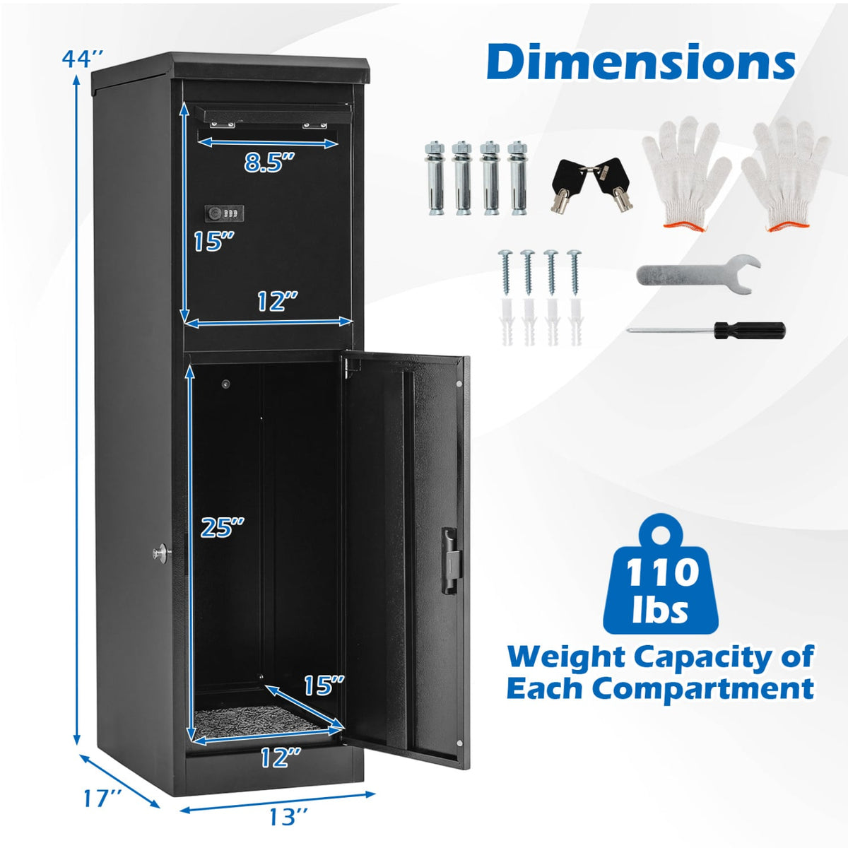 Package Delivery Box for Outside with Lockable Doors Coded Lock-Black-Sheds & Outdoor Storage-DECOROLALA