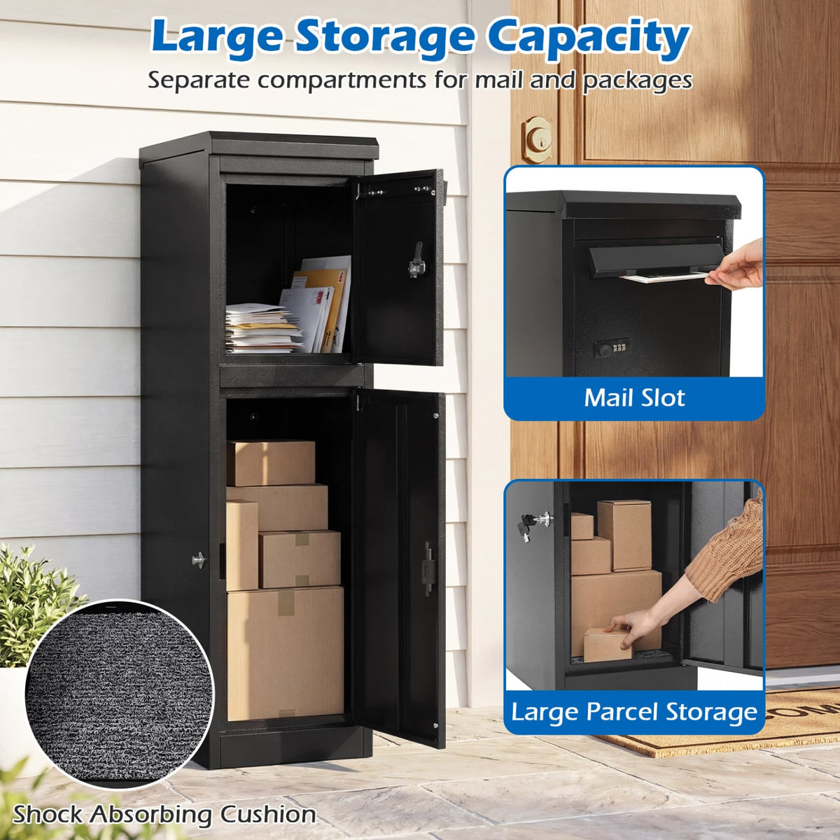 Package Delivery Box for Outside with Lockable Doors Coded Lock-Black-Sheds & Outdoor Storage-DECOROLALA