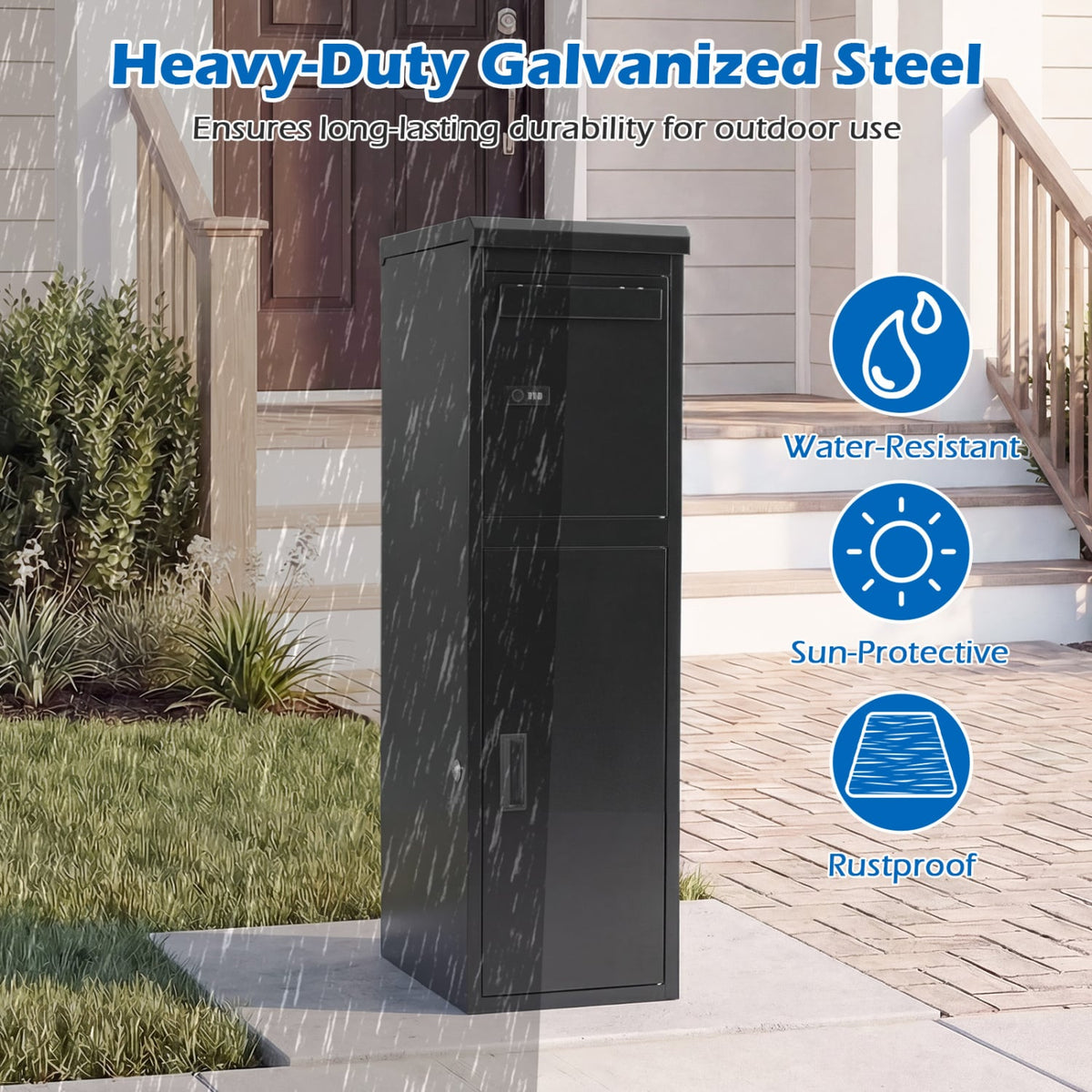 Package Delivery Box for Outside with Lockable Doors Coded Lock-Black-Sheds & Outdoor Storage-DECOROLALA