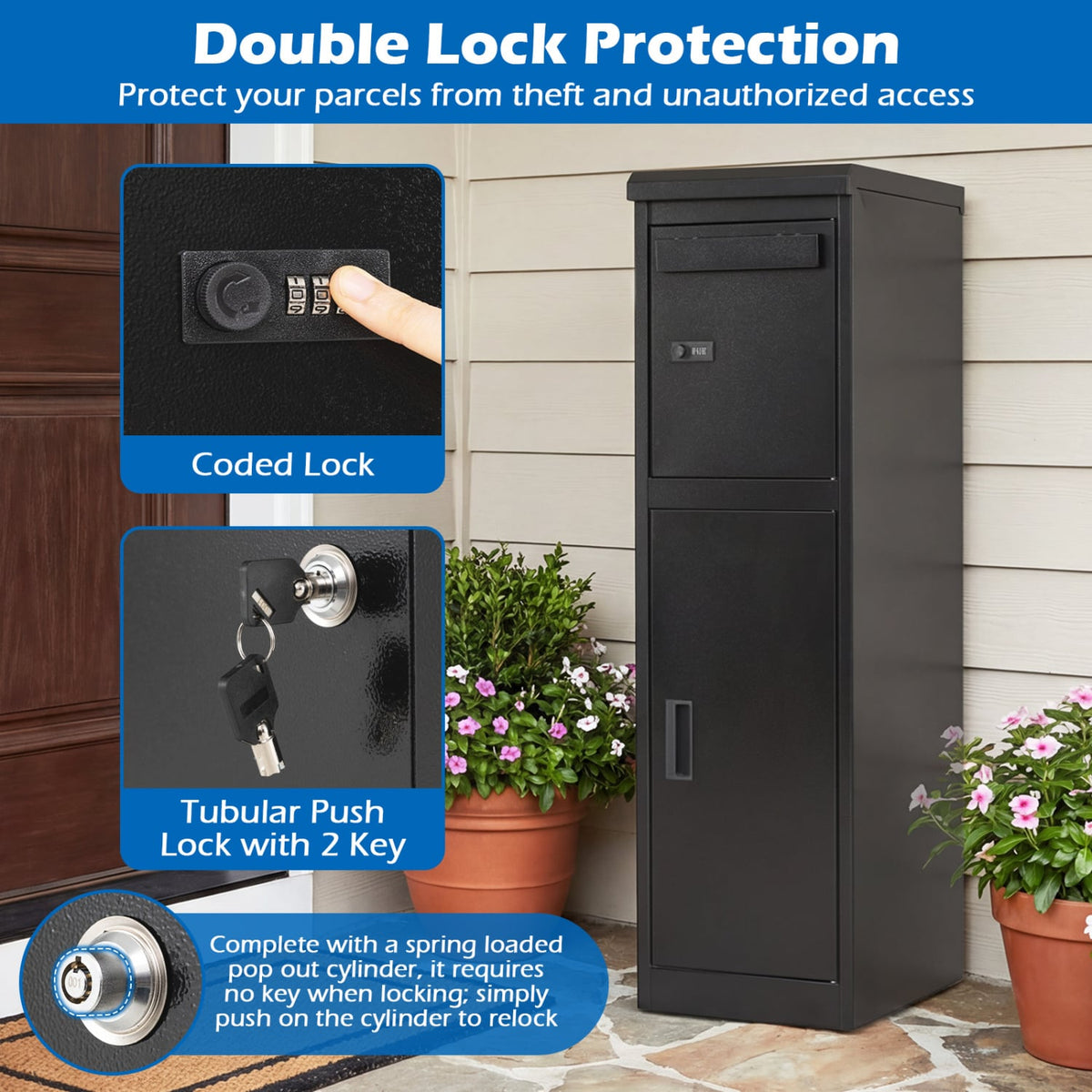 Package Delivery Box for Outside with Lockable Doors Coded Lock-Black-Sheds & Outdoor Storage-DECOROLALA