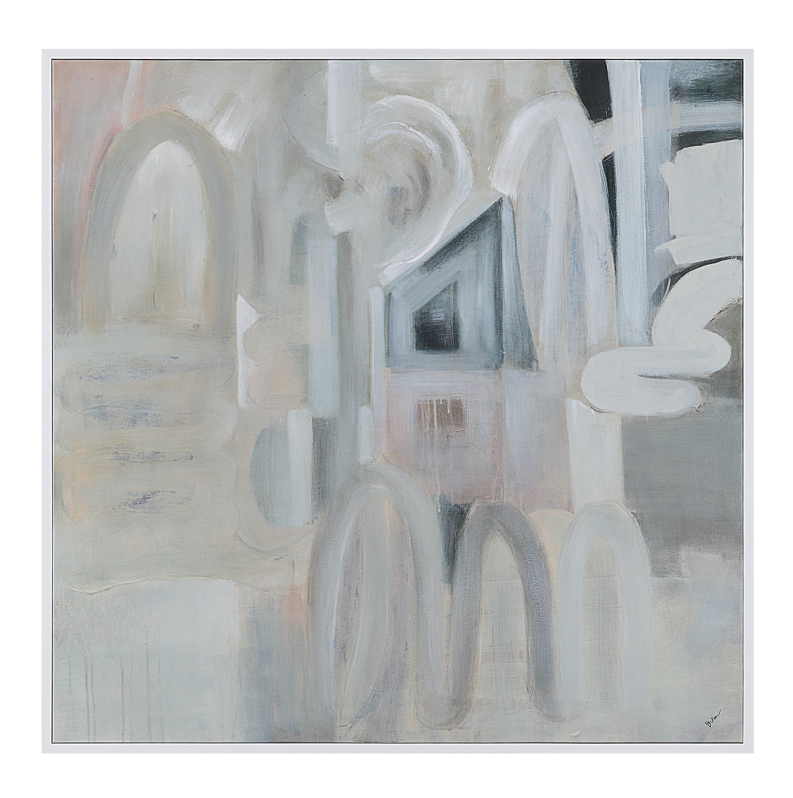 Palazzo 48" Wide Canvas Art with Wood Frame, Painted White-Canvas Art-DECOROLALA