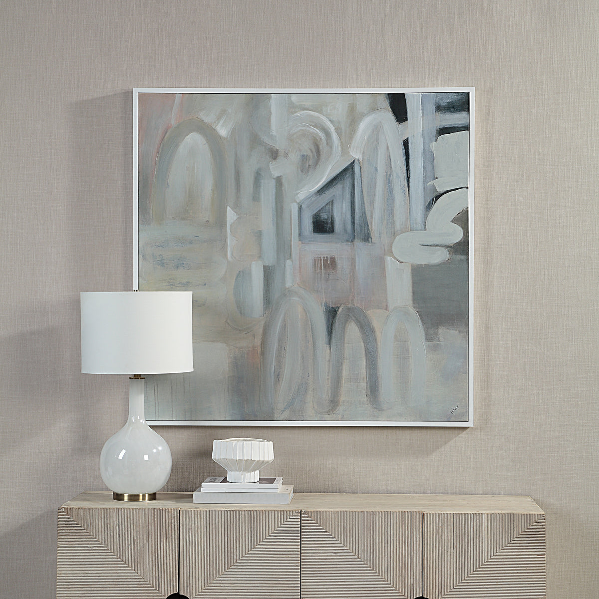 Palazzo 48" Wide Canvas Art with Wood Frame, Painted White-Canvas Prints-DECOROLALA
