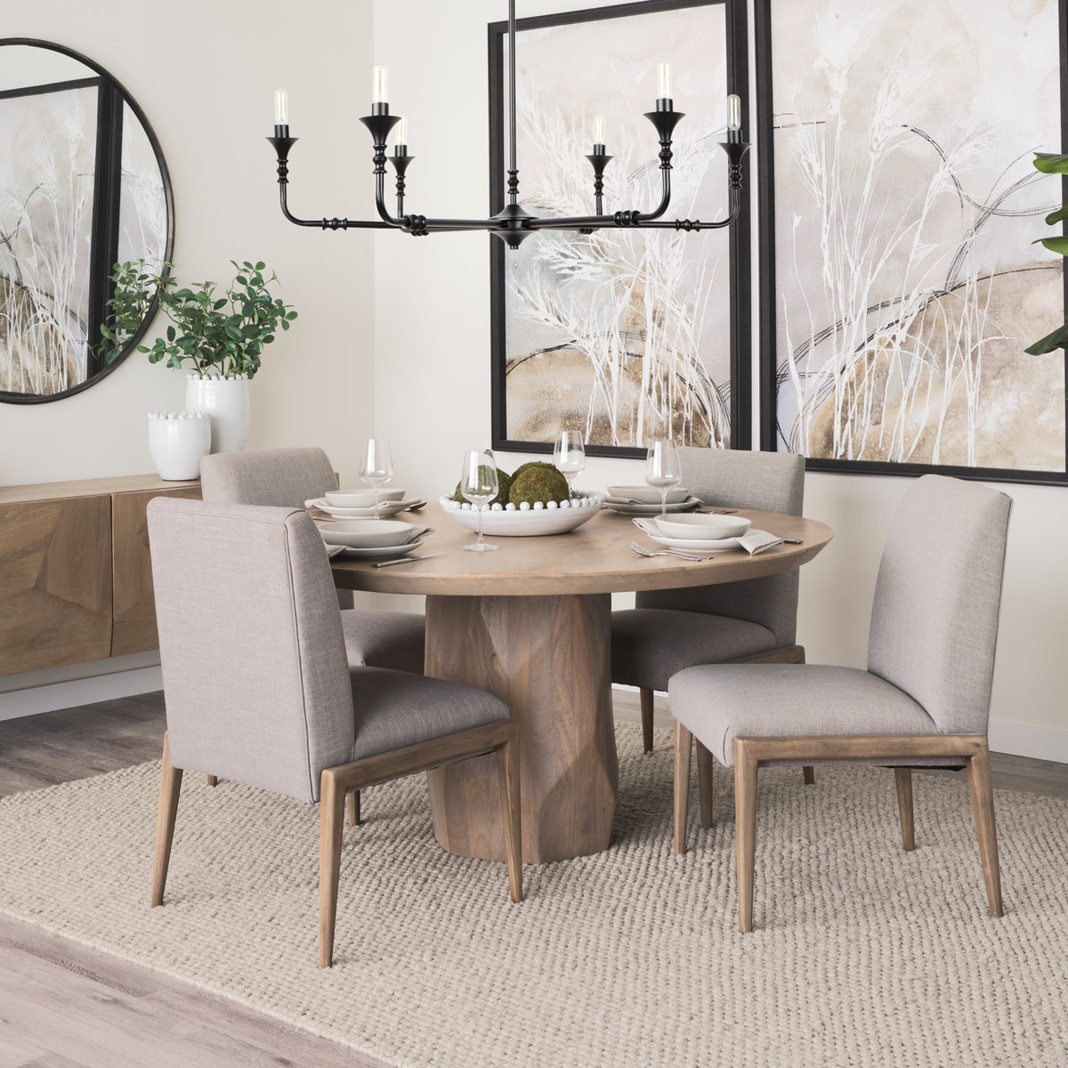 Palisades Curved Back Dining Side Chair | Gray Fabric w/ Solid Wood-Dining Chairs-DECOROLALA