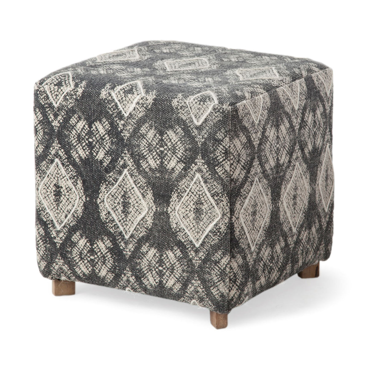 Pallu 18.75"H Dhurrie Cotton Cover w/Four Wooden Legs Ottoman-Stools & Ottomans-DECOROLALA