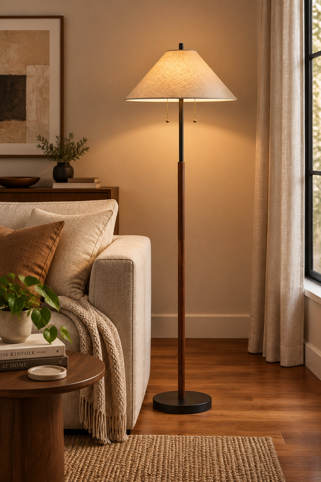 Palmer Floor Lamp - Black Metal & Walnut Wood-Lighting-DECOROLALA