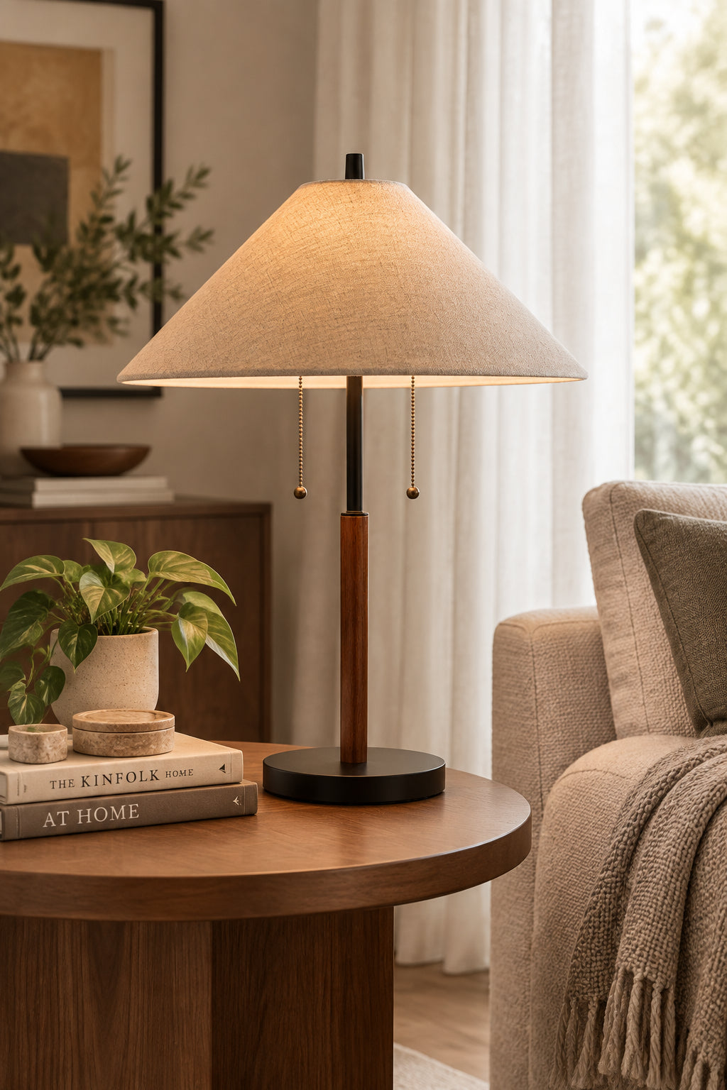 Palmer Table Lamp - Black Metal Walnut Taupe-Lighting-DECOROLALA
