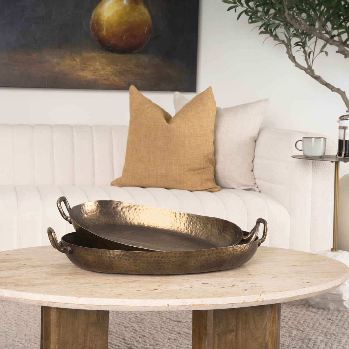 Pama Hammered Gold Metal Decorative Trays (Set of 2)-Decorative Trays-DECOROLALA