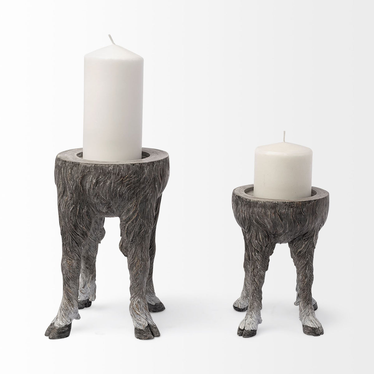 Pan Small Gray Ceramic Hoofed Table Candle Holder-Table Candle Holders-DECOROLALA