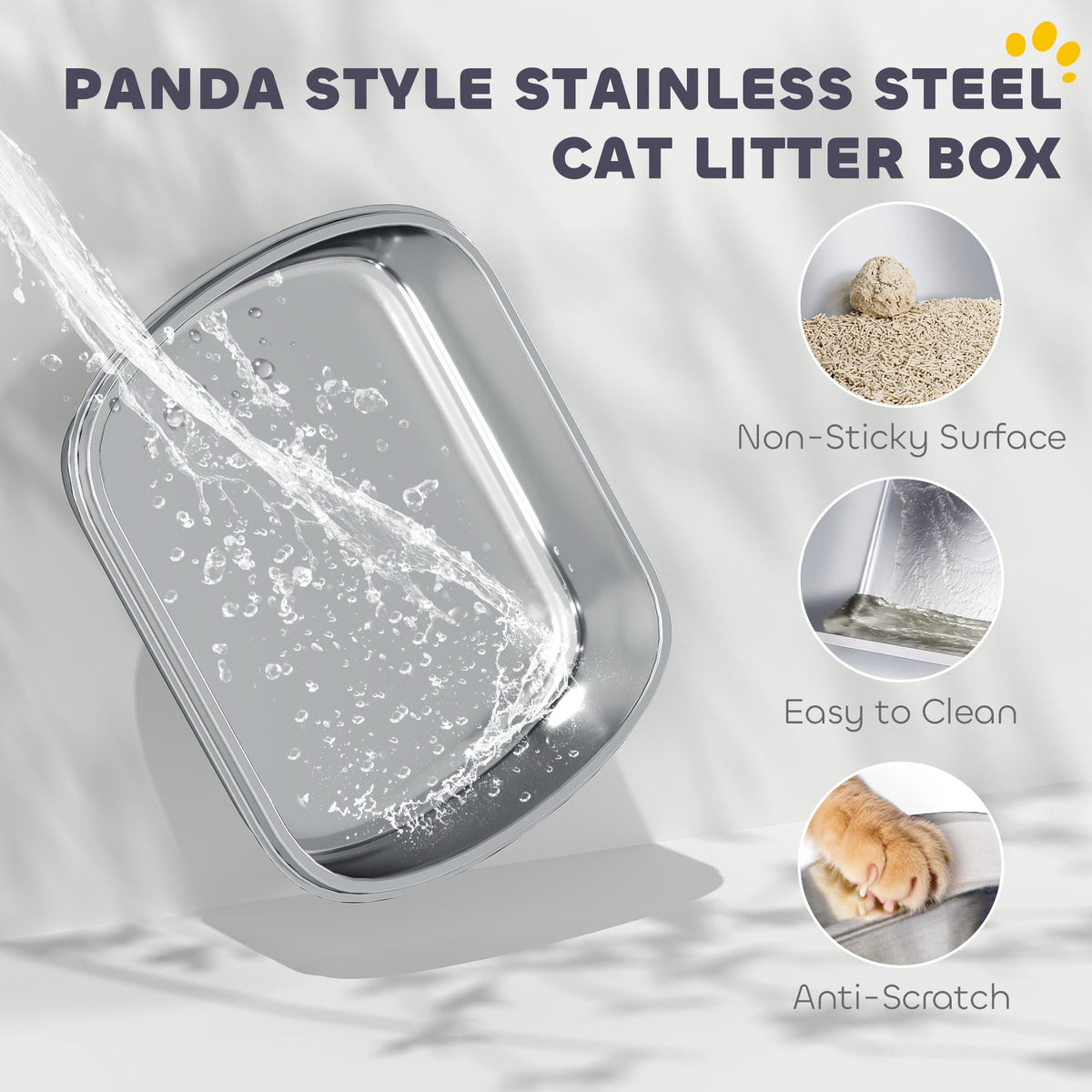 Panda Style XL Enclosed Stainless Steel Cat Litter Box with Lid-Cats-DECOROLALA