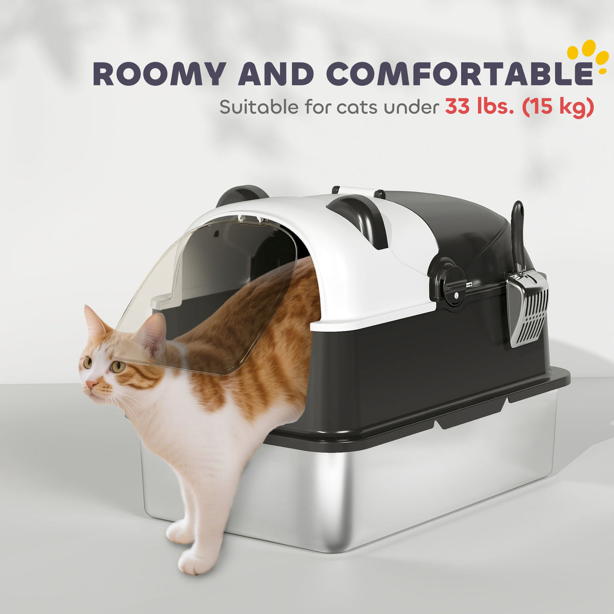Panda Style XL Enclosed Stainless Steel Cat Litter Box with Lid-Cats-DECOROLALA