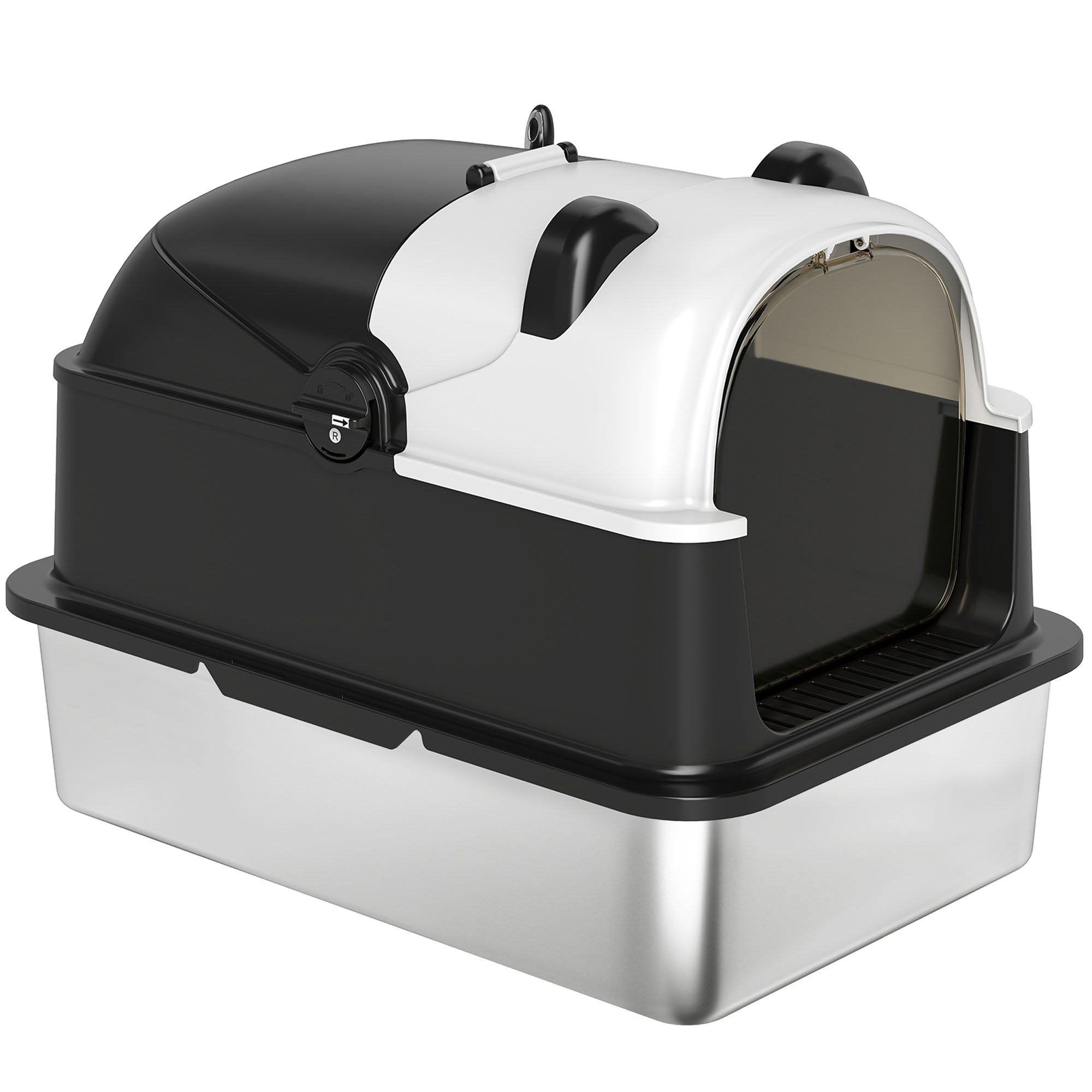 Panda Style XL Stainless Steel Cat Litter Box with Lid, Enclosed Kitty Litter Box with Scoop, 23.7" x 15.9" x 17.6"-Cats-DECOROLALA