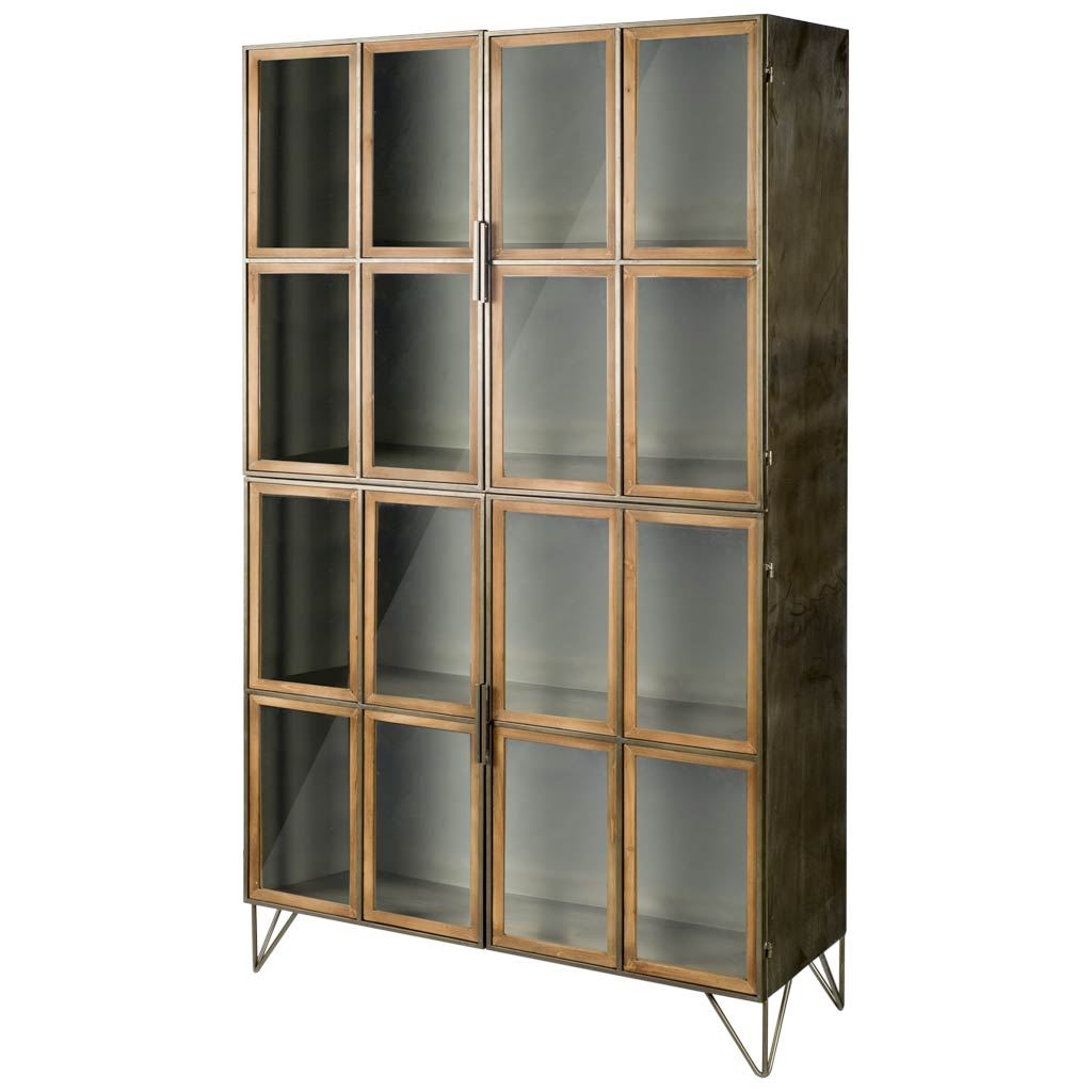 Pandora I 74" H Brown Wood and Metal Glass Door Display Cabinet-Cabinets-DECOROLALA