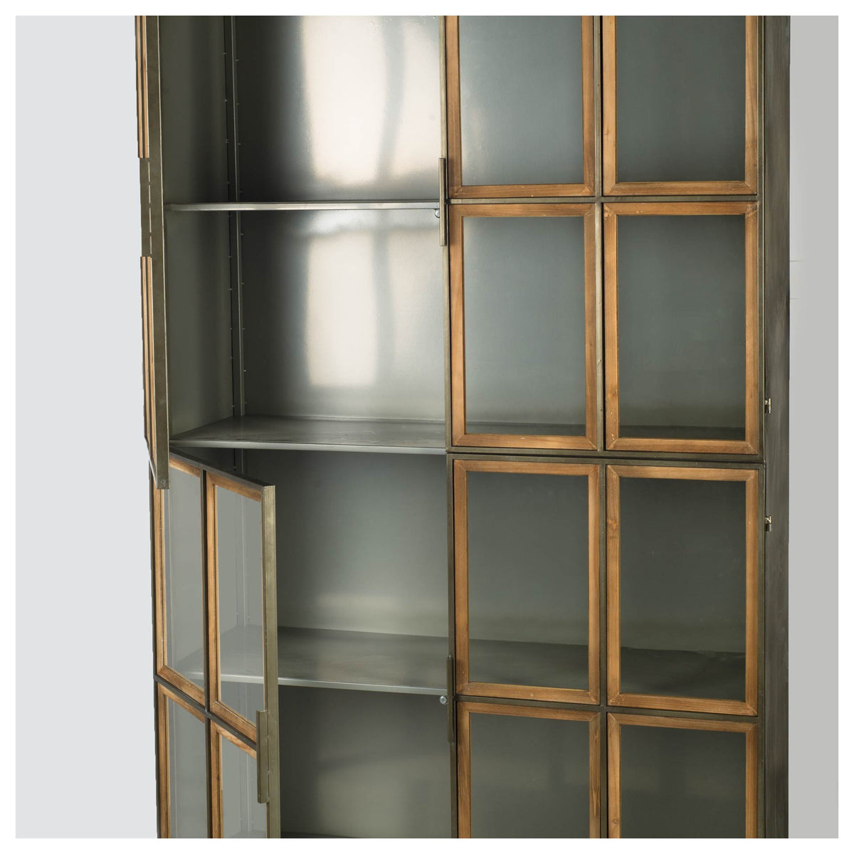 Pandora I 74" H Brown Wood and Metal Glass Door Display Cabinet-Cabinets-DECOROLALA