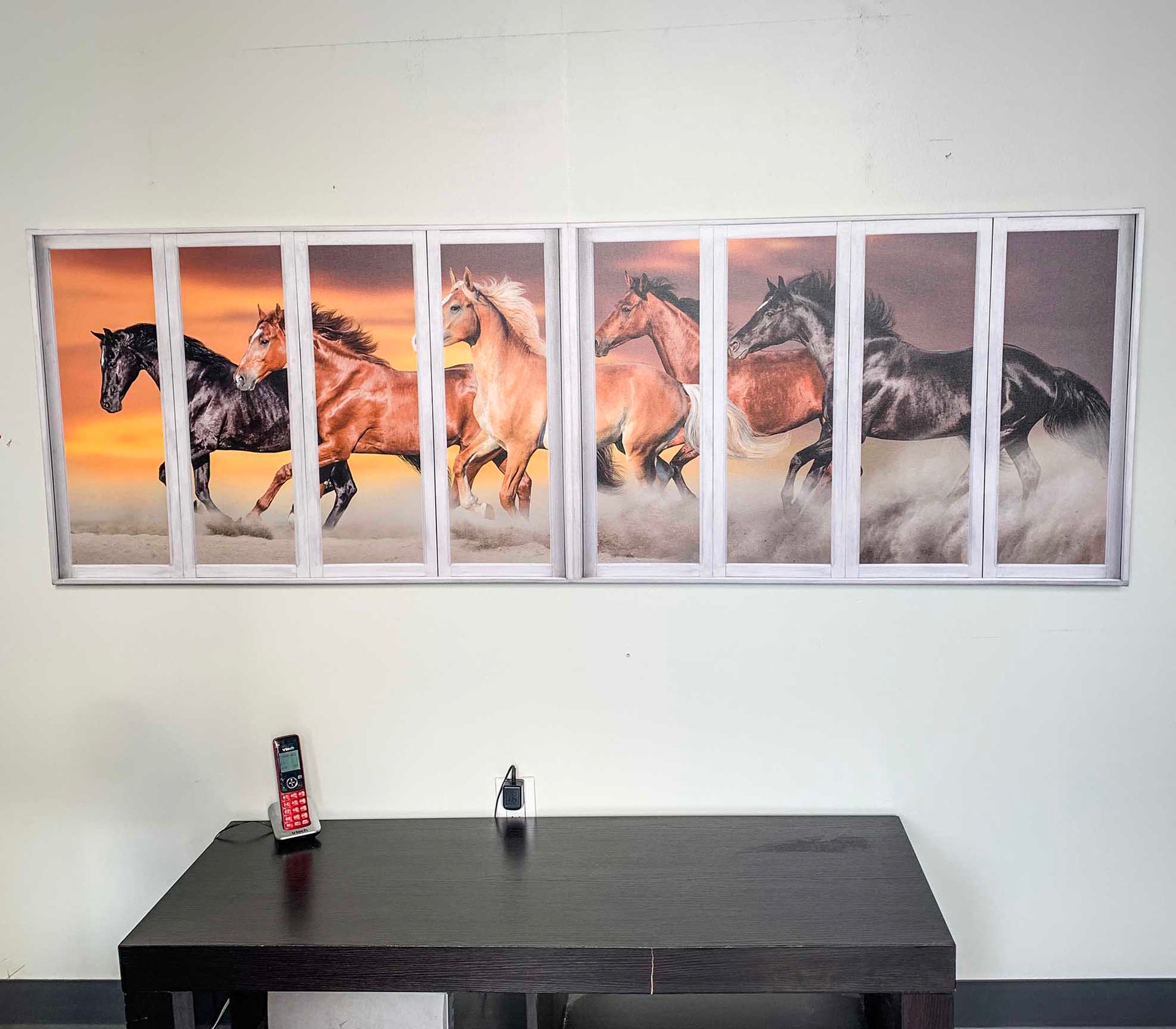 Panoramic Team of Horses with window effect- Animal Print Canvas-Wall Art-DECOROLALA