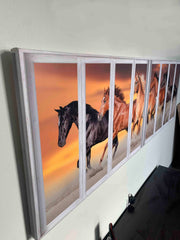 Panoramic Team of Horses with window effect- Animal Print Canvas-Wall Art-DECOROLALA