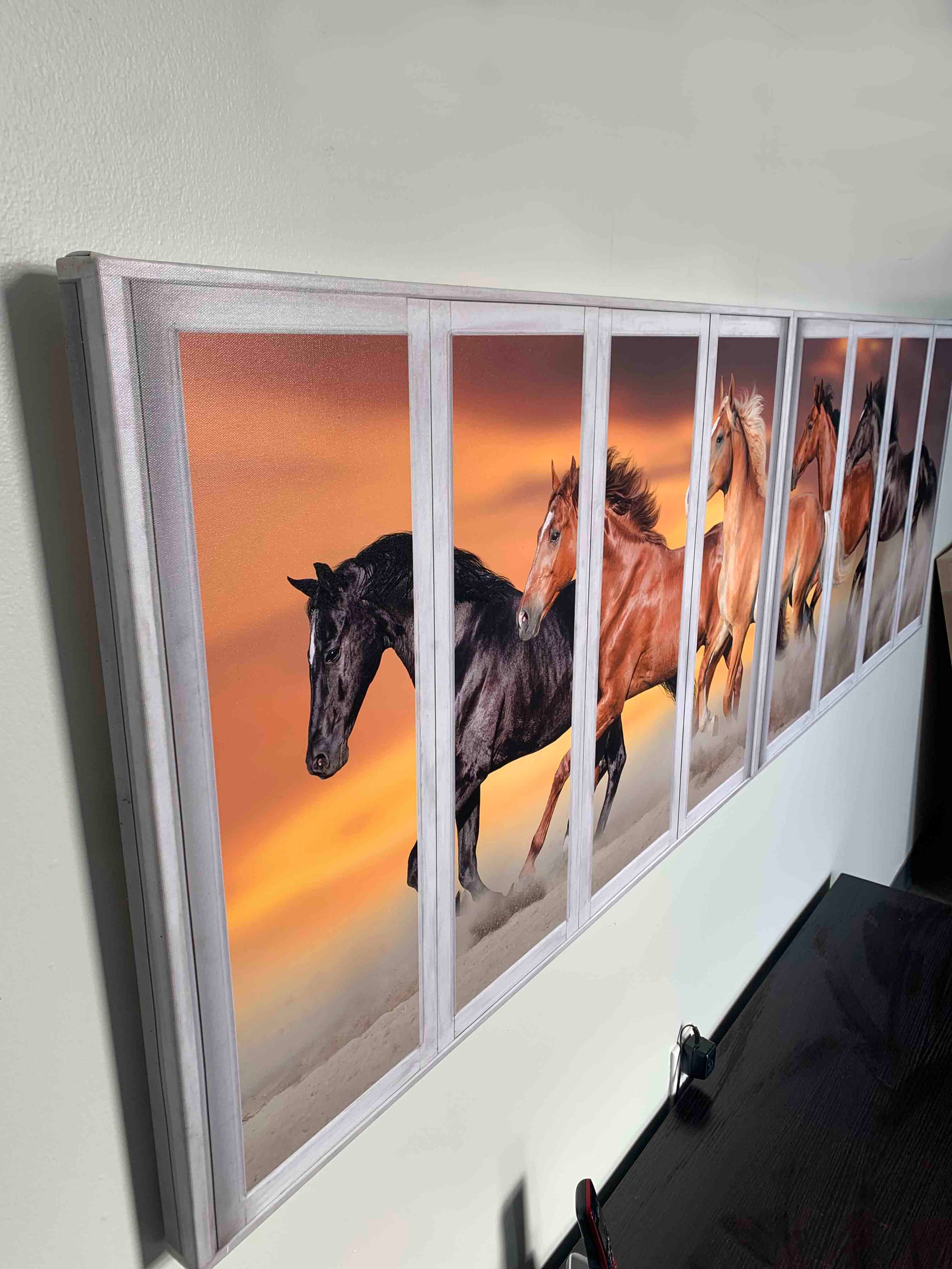 Panoramic Team of Horses with window effect- Animal Print Canvas-Wall Art-DECOROLALA