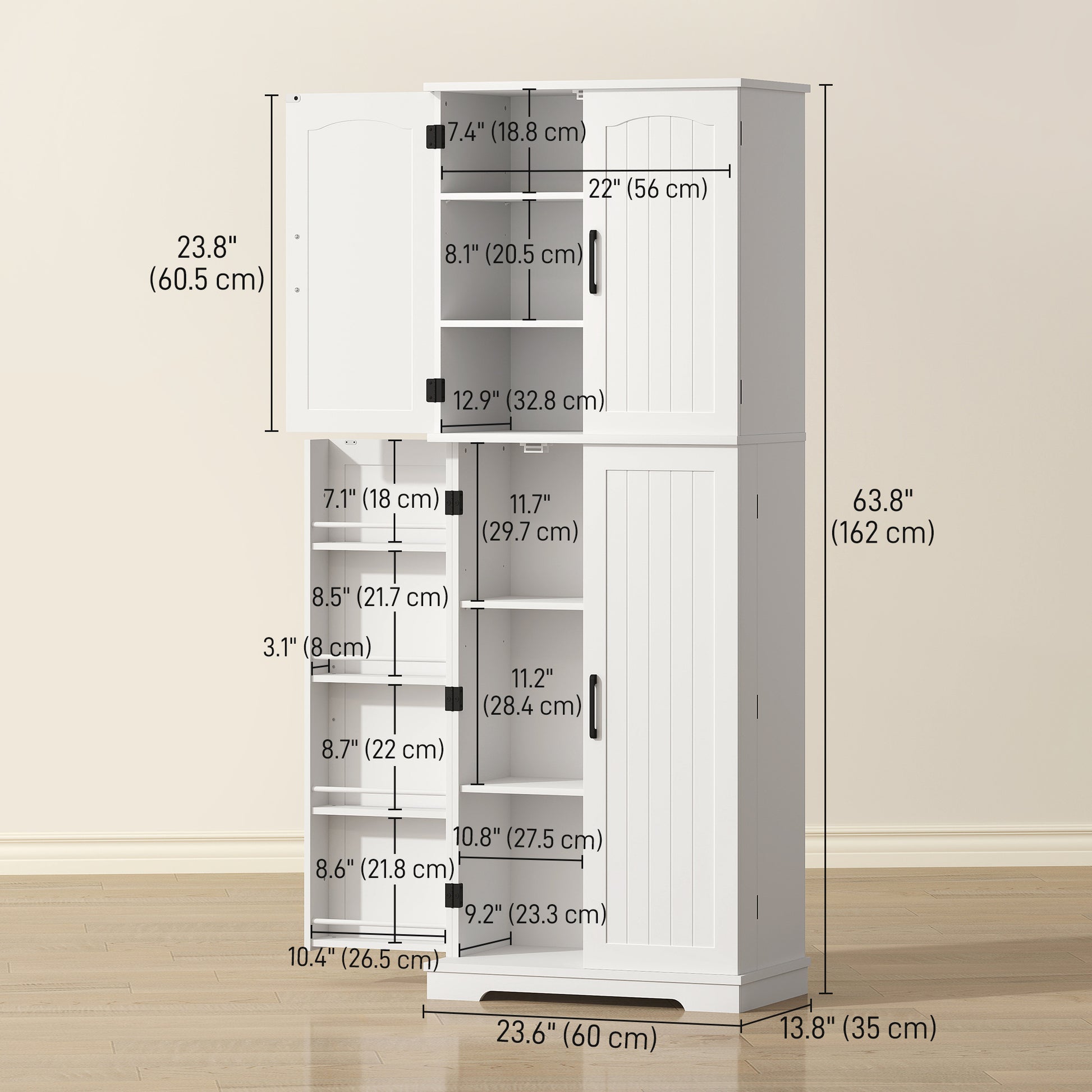 Pantry Cabinet 64" White Farmhouse-DECOROLALA