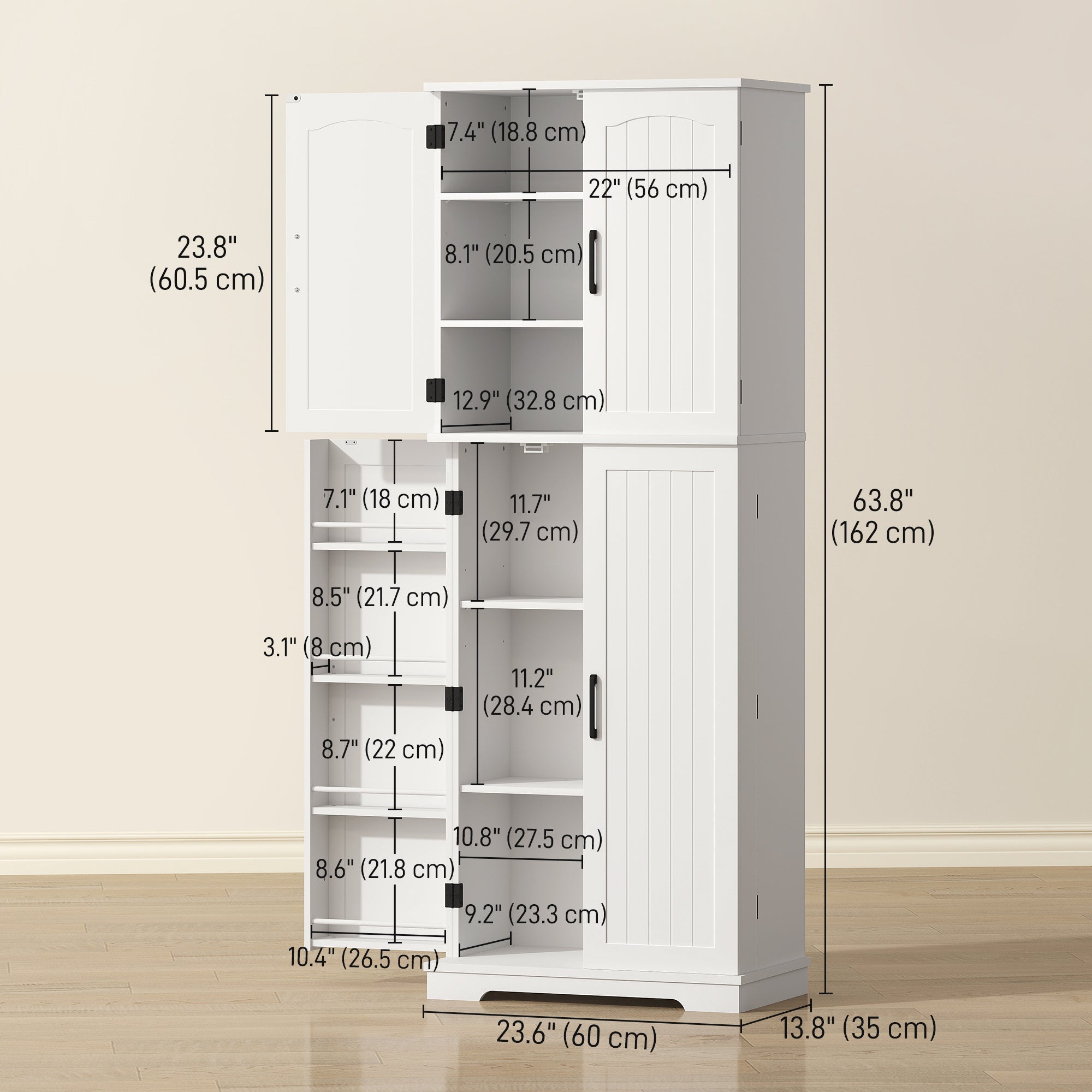 Pantry Cabinet 64" White Farmhouse-DECOROLALA