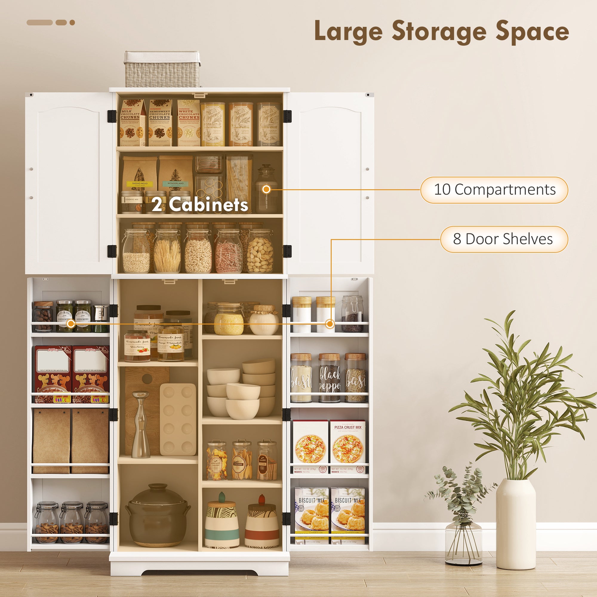 Pantry Cabinet 64" White Farmhouse-DECOROLALA