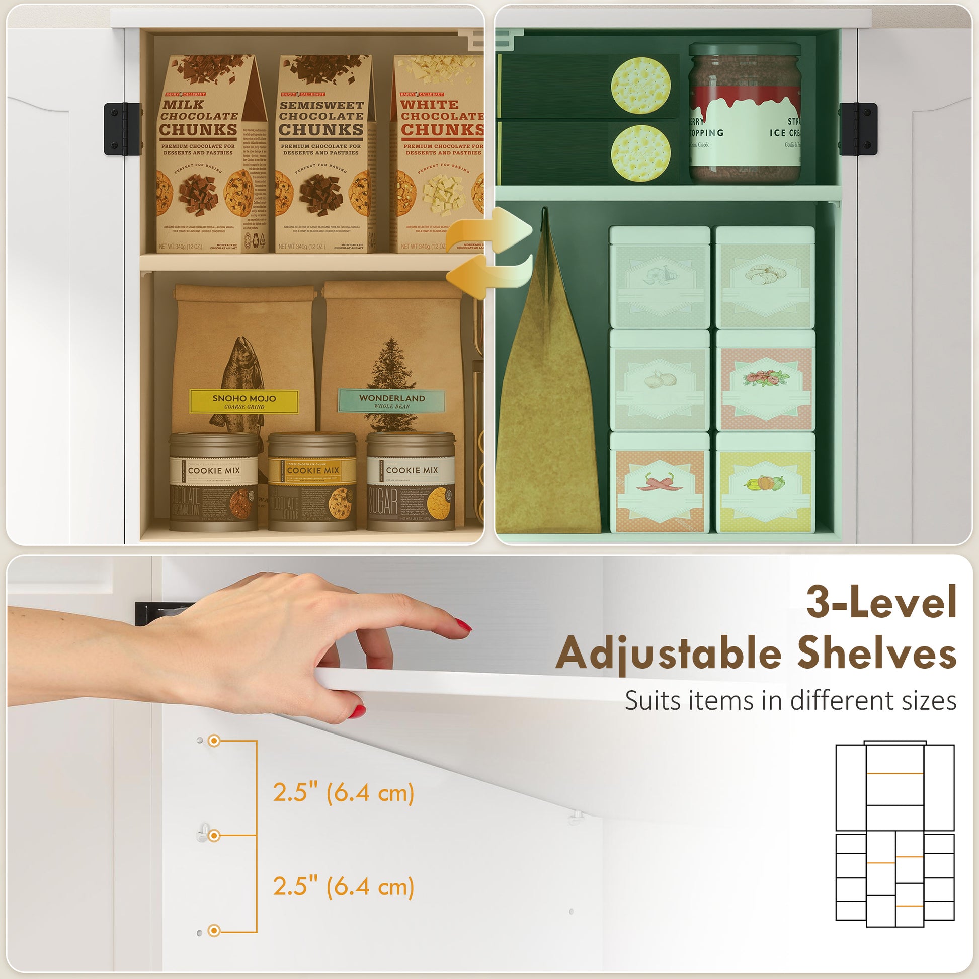 Pantry Cabinet 64" White Farmhouse-DECOROLALA