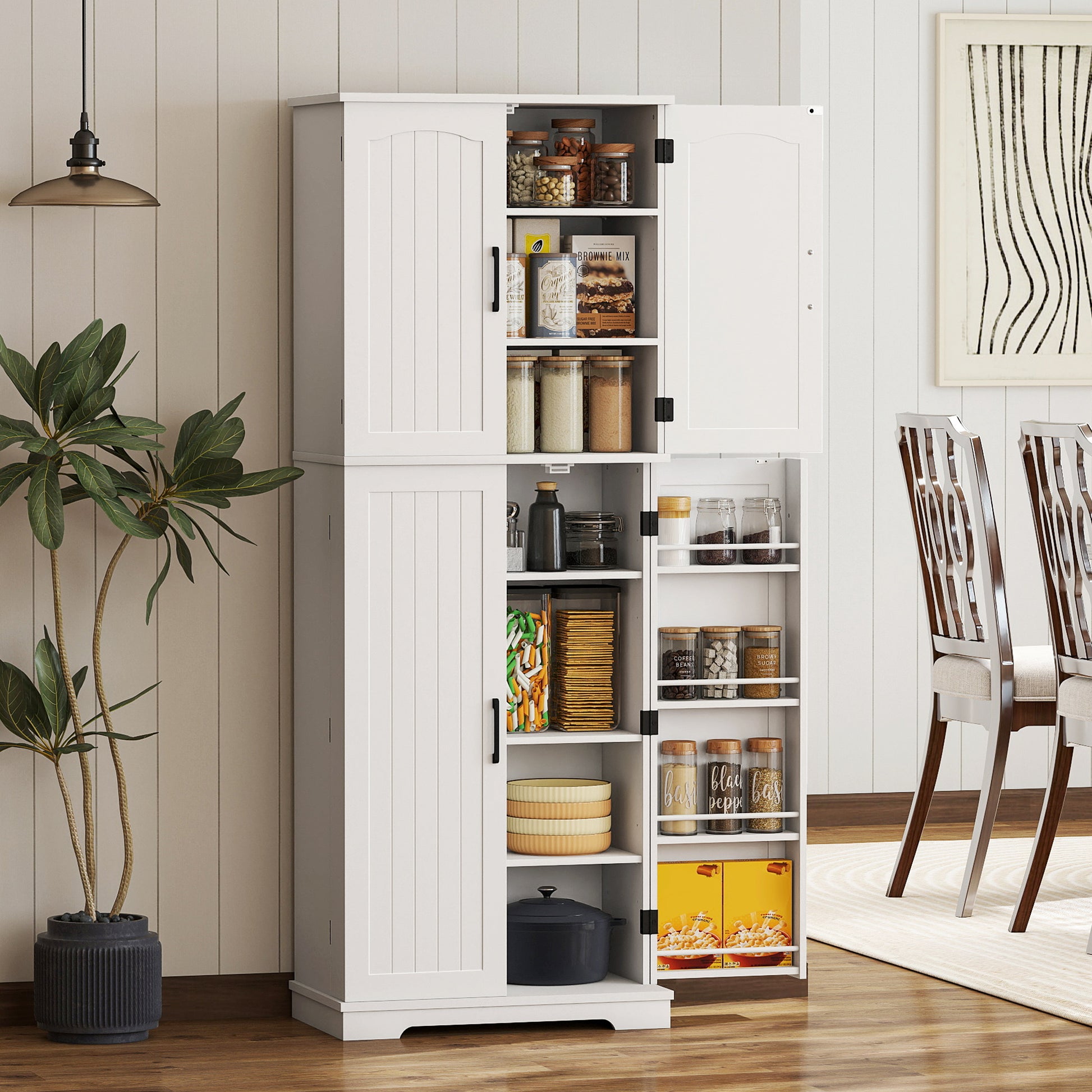 Pantry Cabinet 64" White Farmhouse-DECOROLALA