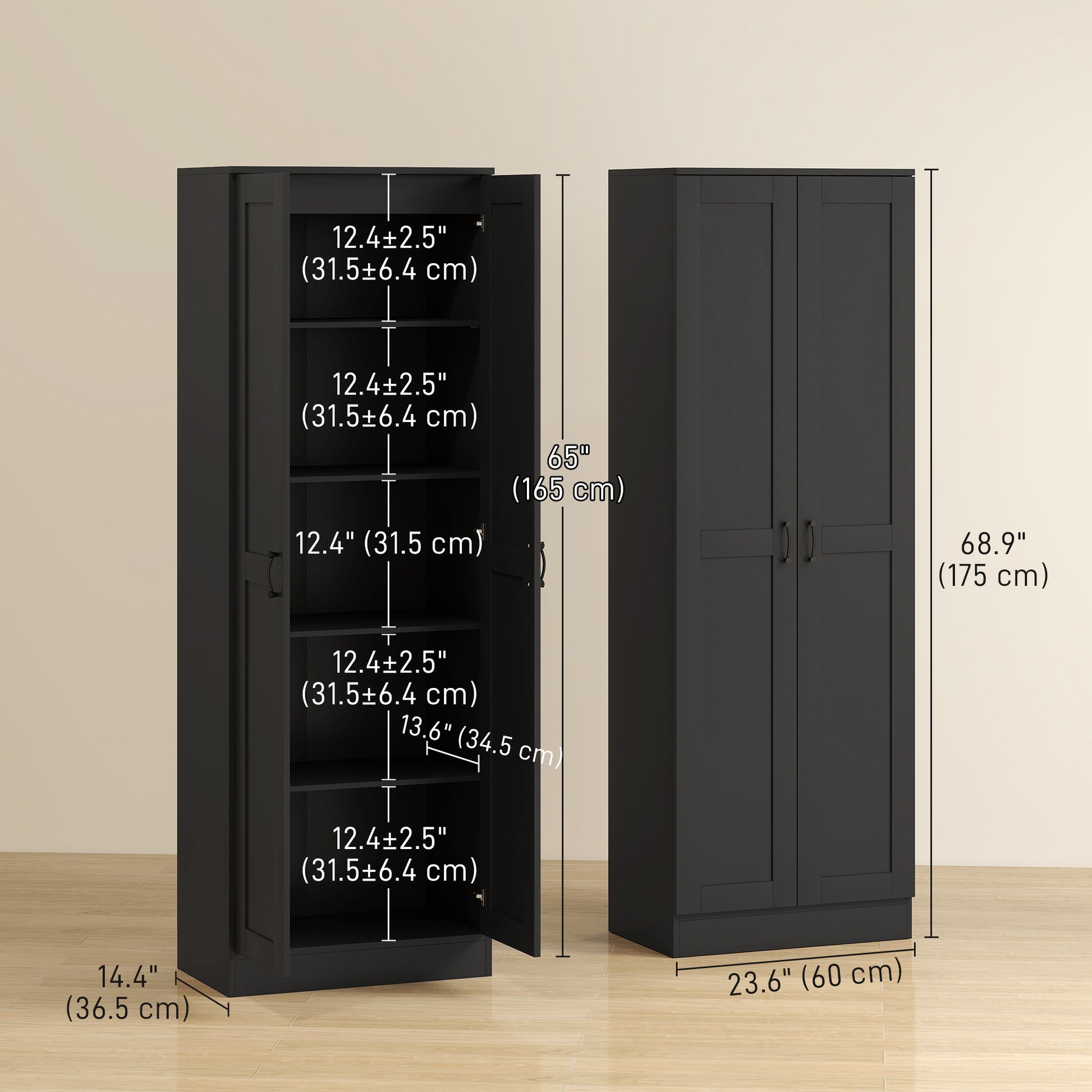 Pantry Cabinet 69" Tall - Black Soft Close-DECOROLALA