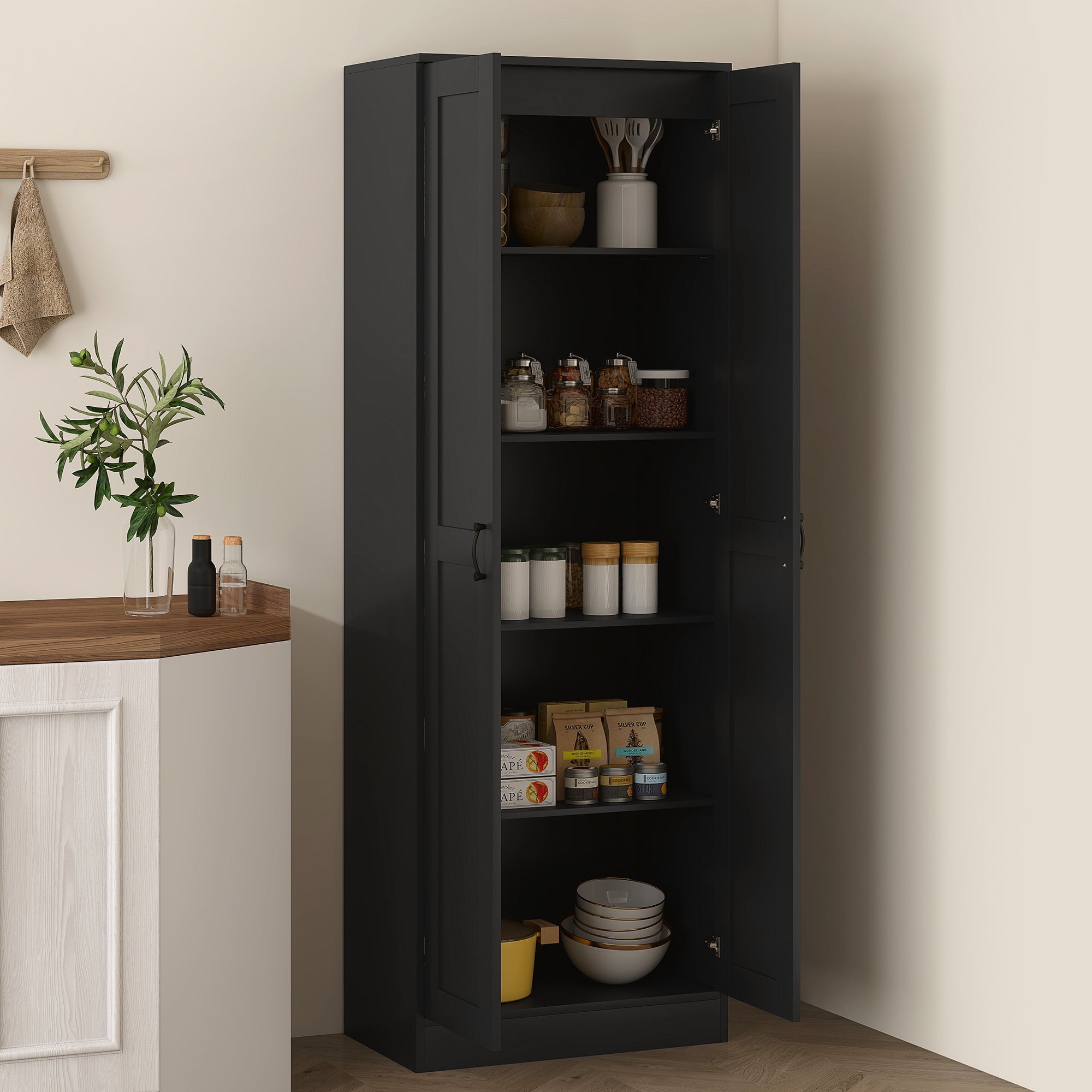 Pantry Cabinet 69" Tall - Black Soft Close-DECOROLALA