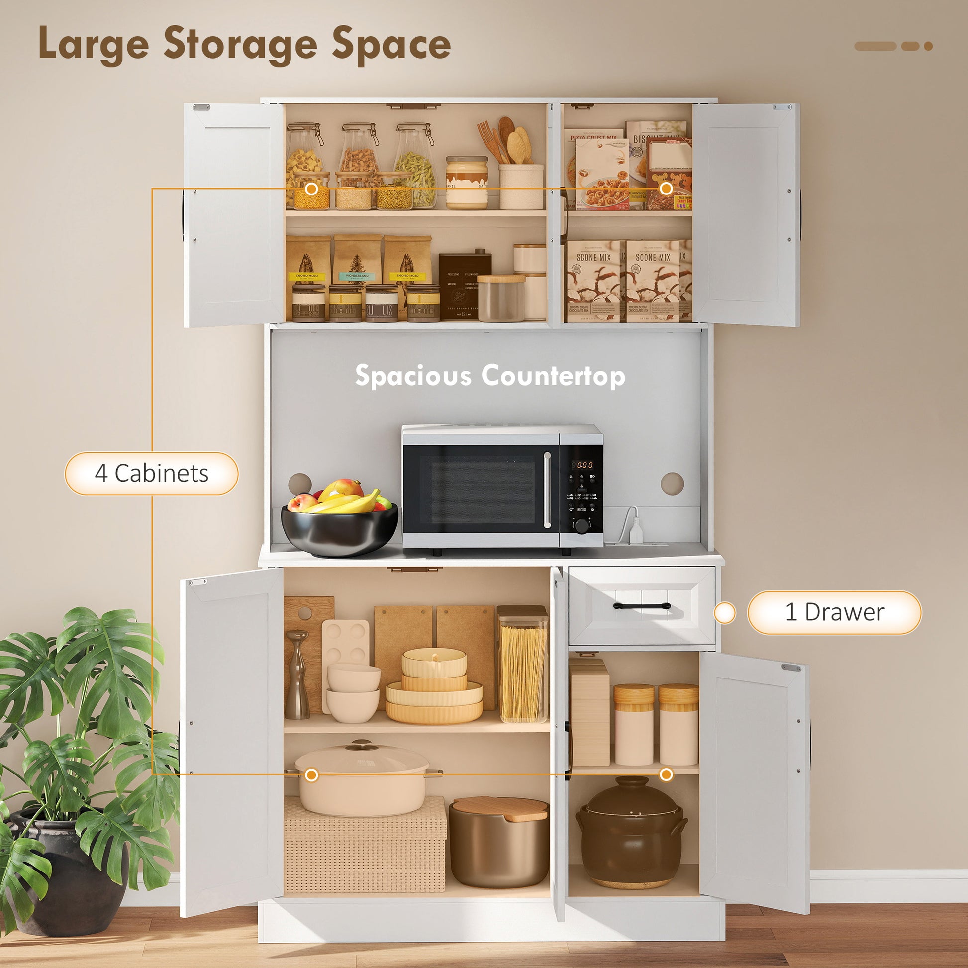 Pantry Cabinet 71" White Charging Station-DECOROLALA