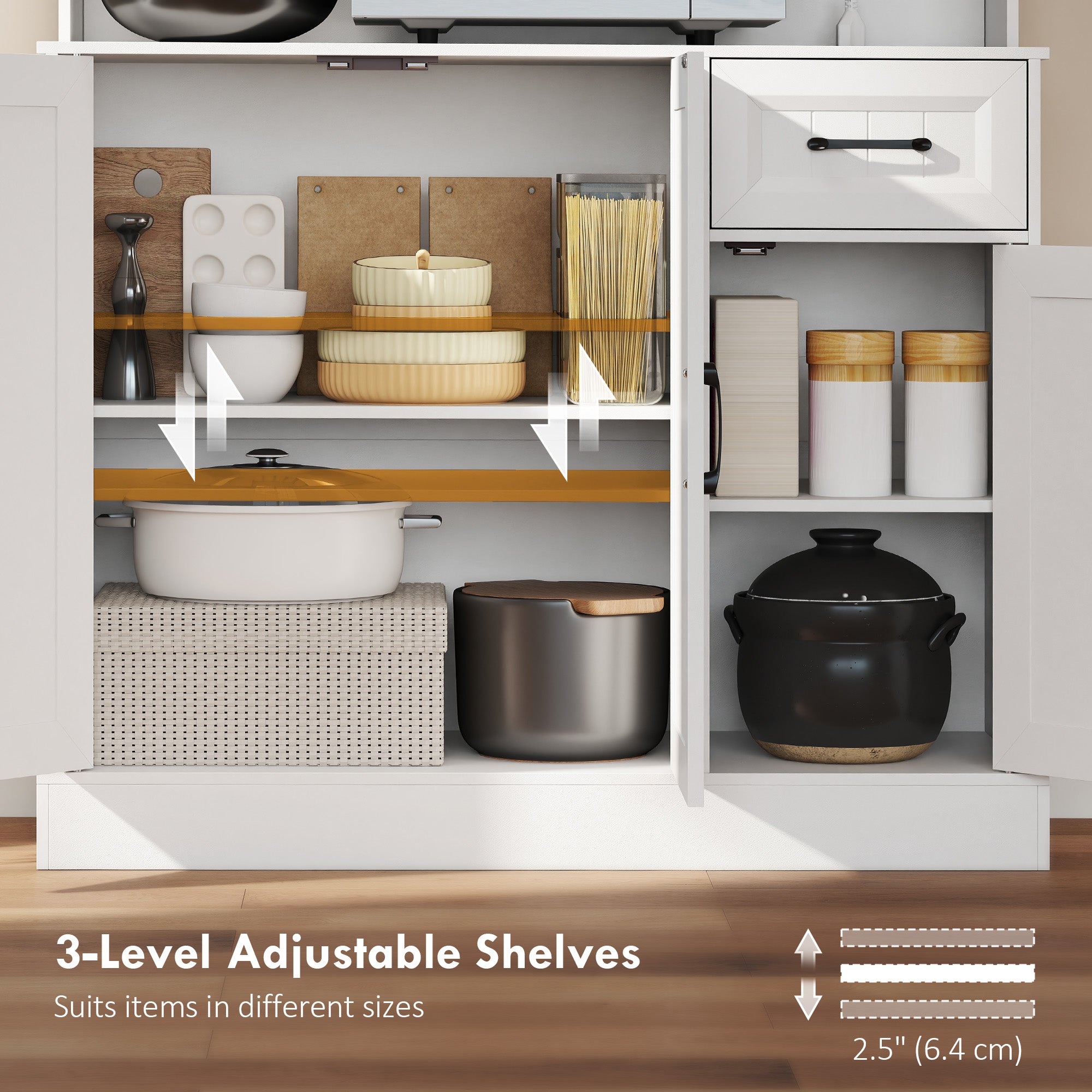 Pantry Cabinet 71" White Charging Station-DECOROLALA