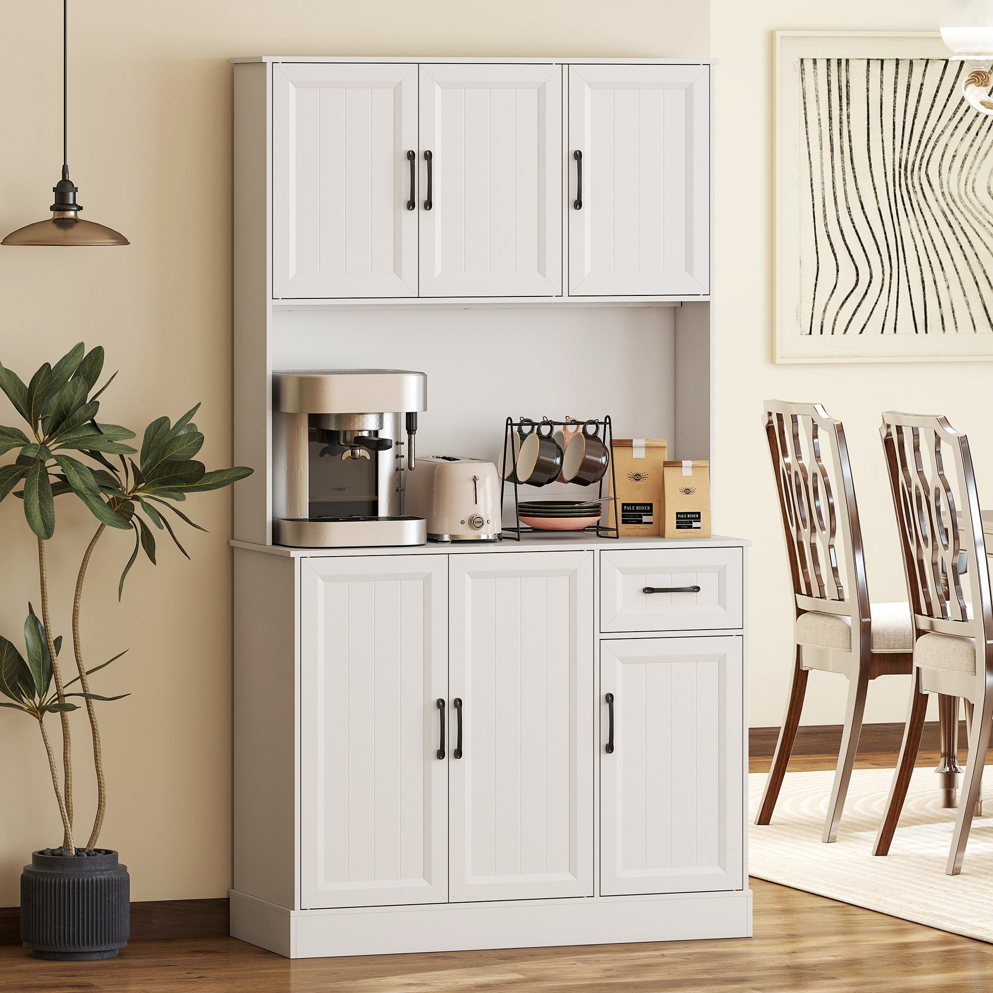 Pantry Cabinet 71" White Charging Station-DECOROLALA