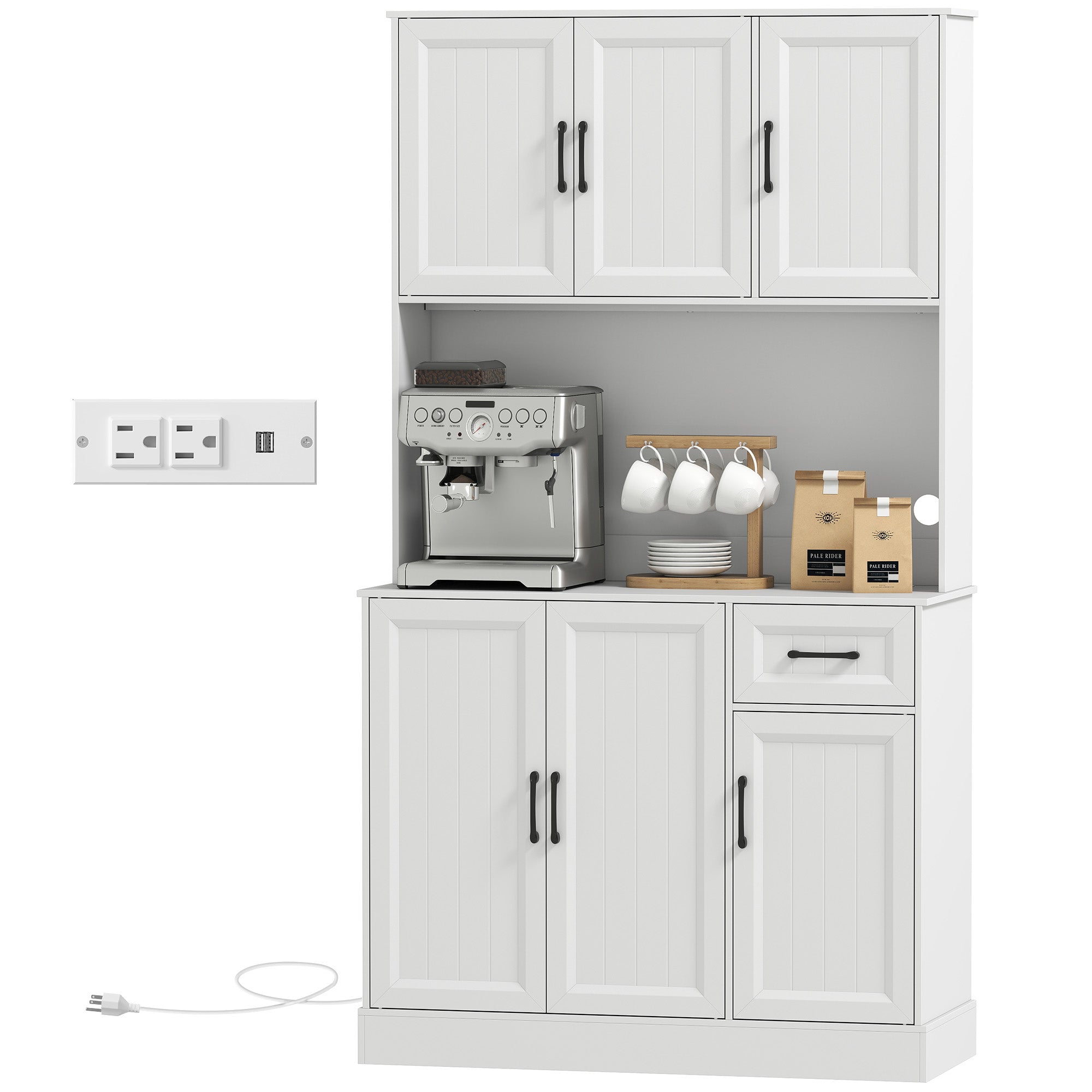 Pantry Cabinet 71" White Charging Station-DECOROLALA