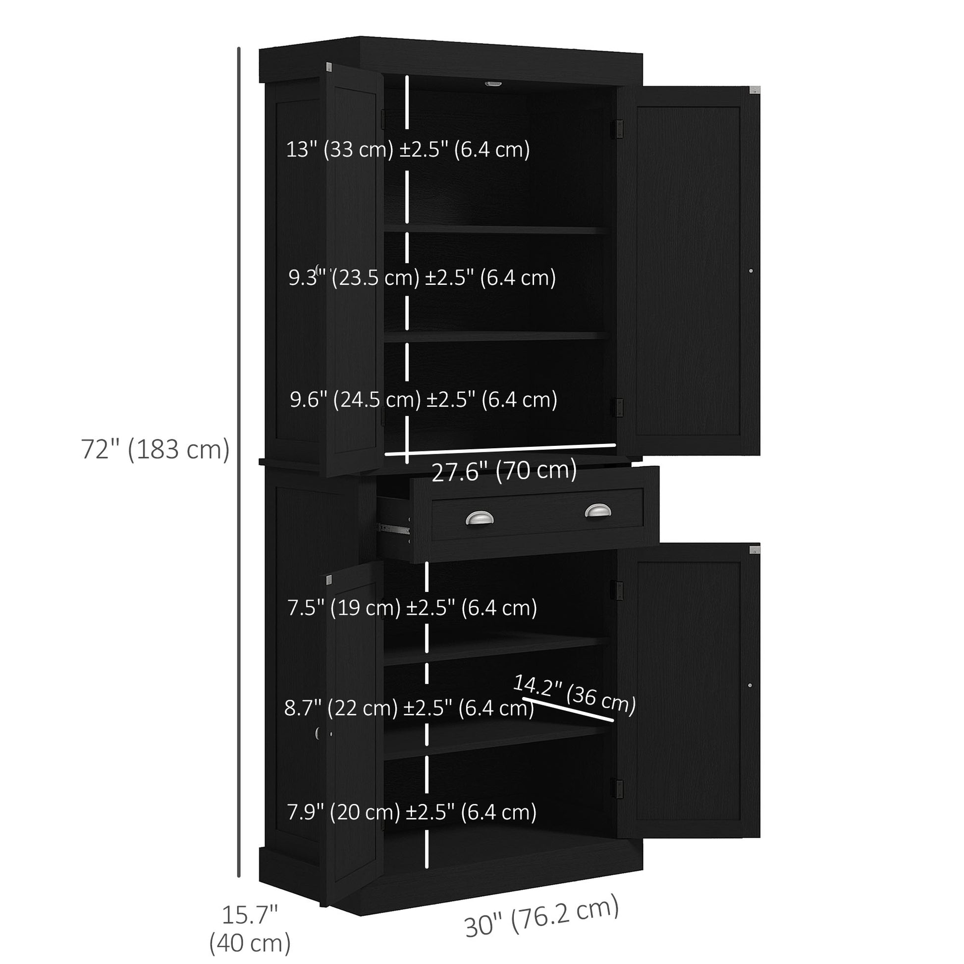 Pantry Cabinet 72" - 4 Door Kitchen Storage Black-DECOROLALA