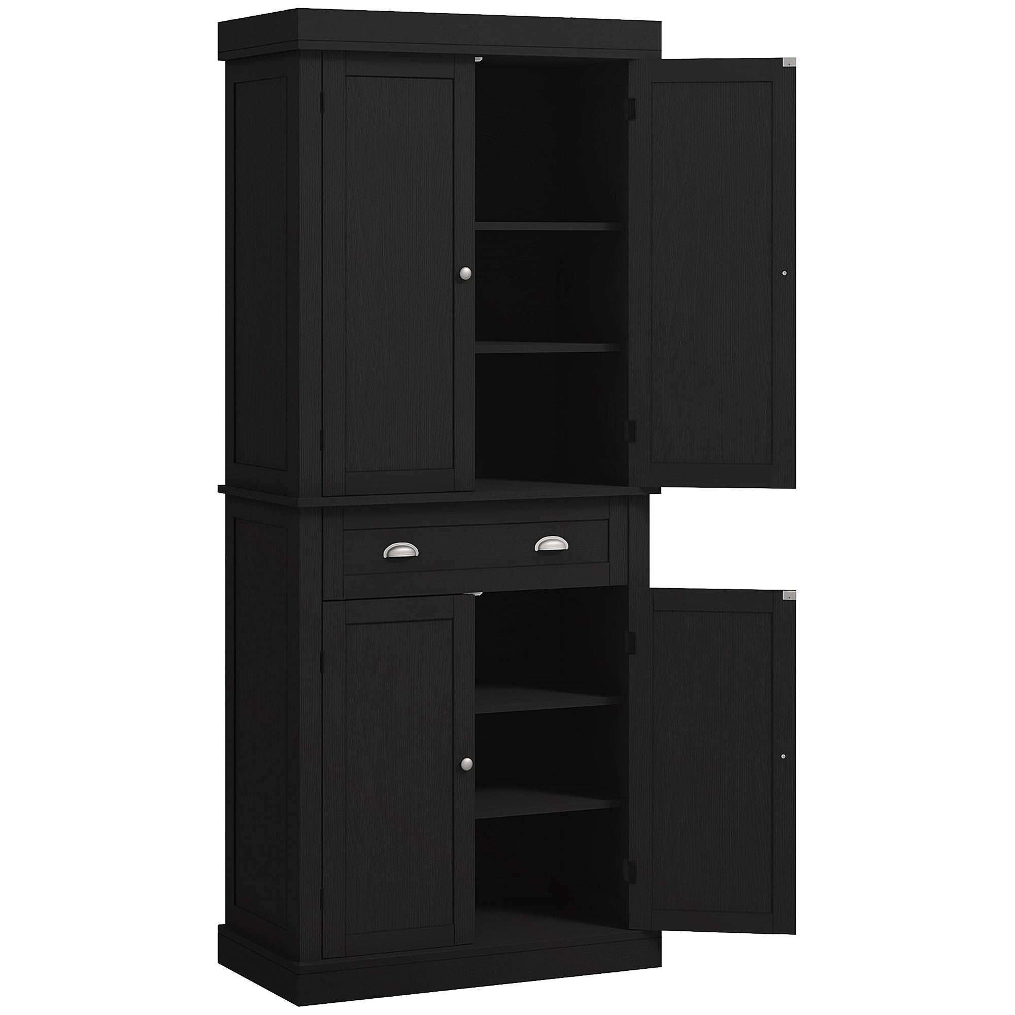Pantry Cabinet 72" - 4 Door Kitchen Storage Black-DECOROLALA